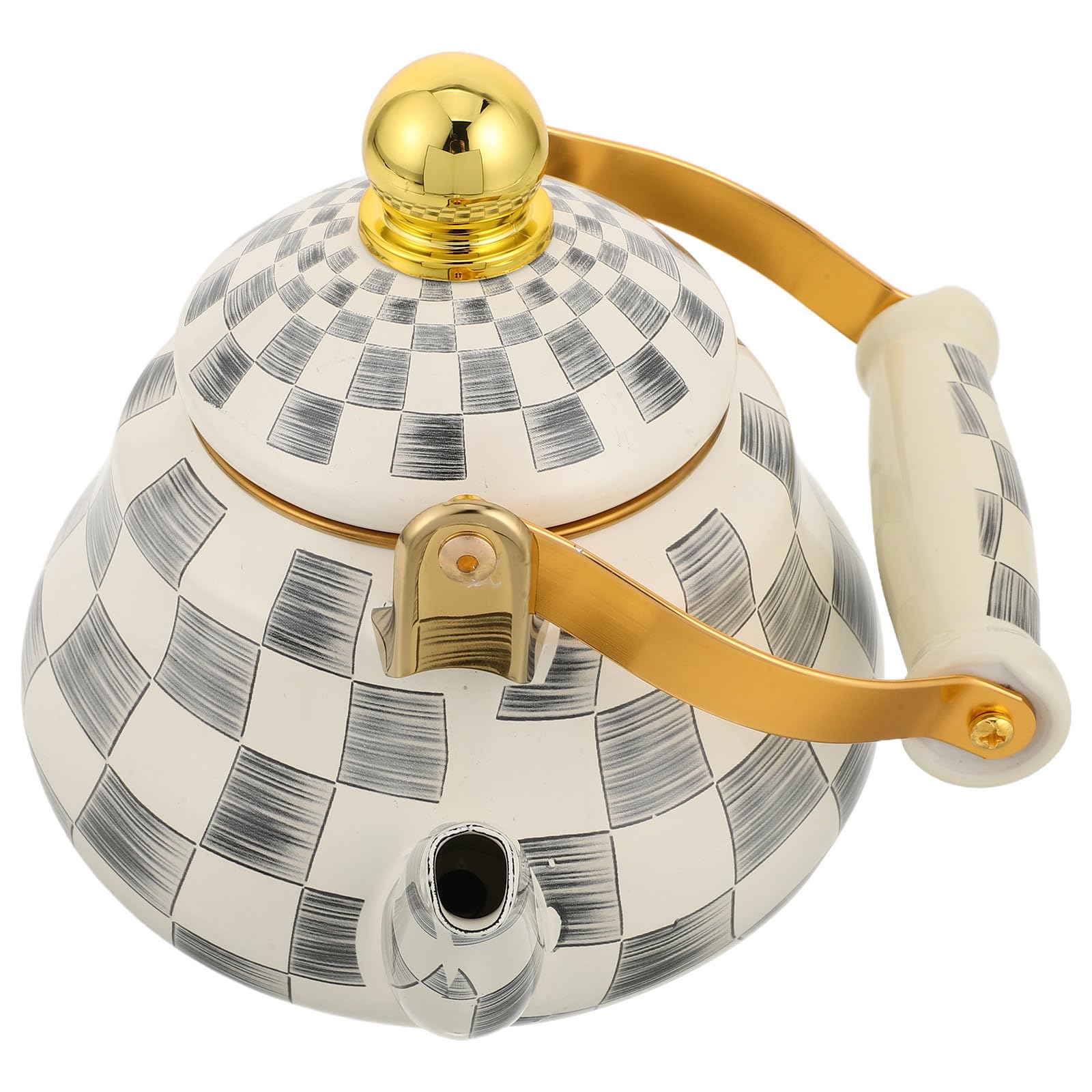 Alipis Hervidor de Agua Esmaltado Diseño Retro con Mango Dorado y Boquilla Larga Vintage con Capacidad de 1.5l Adecuado para Camping al Aire Libre y Mesa de Té