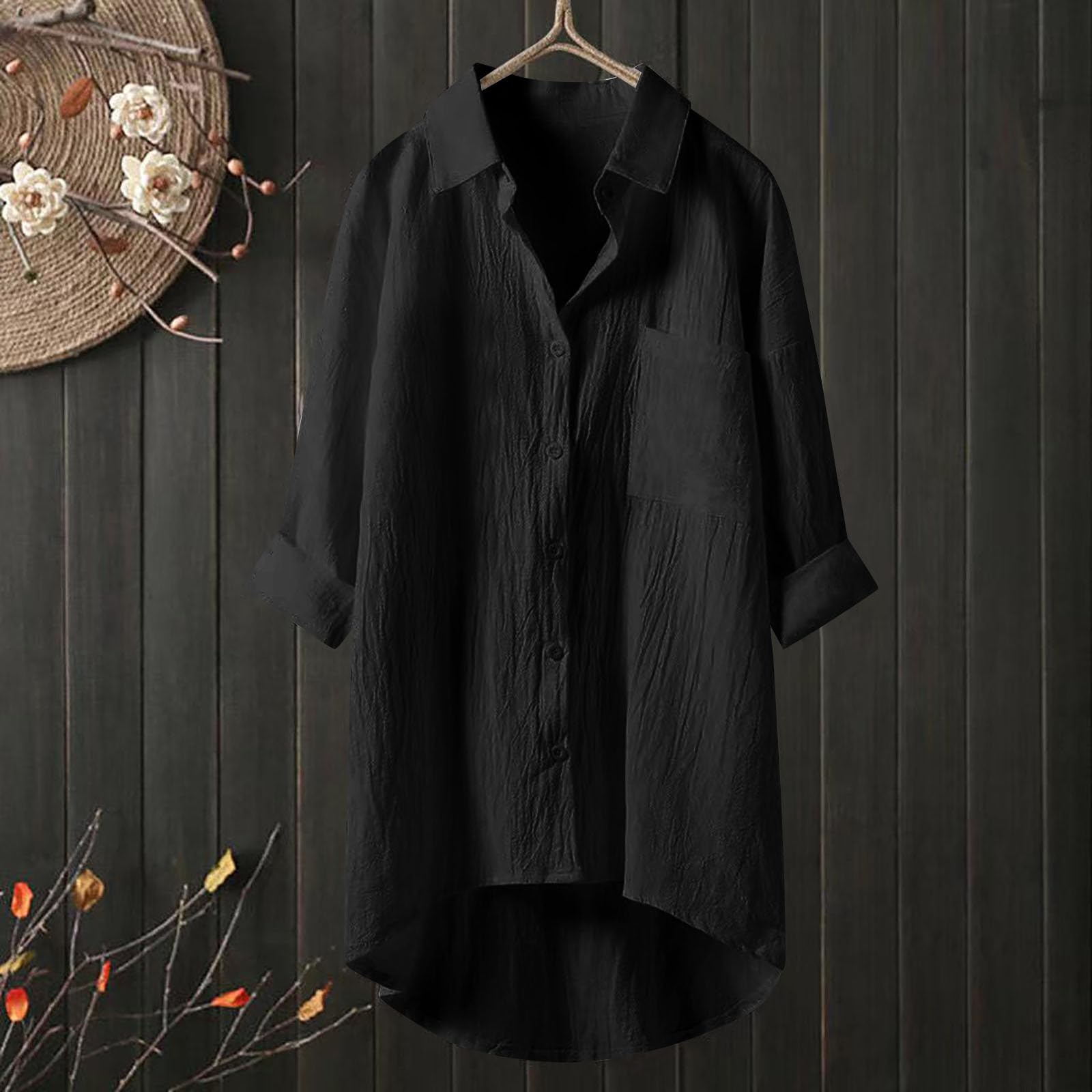 Damen süße Leinenblusen Tops Mode Revers Casual Solide T-Shirts Langarm Tropische Frühling Bluse Loose Fit Button Down Tunika Familie T-Shirts Kleid Tops Blusen 2026