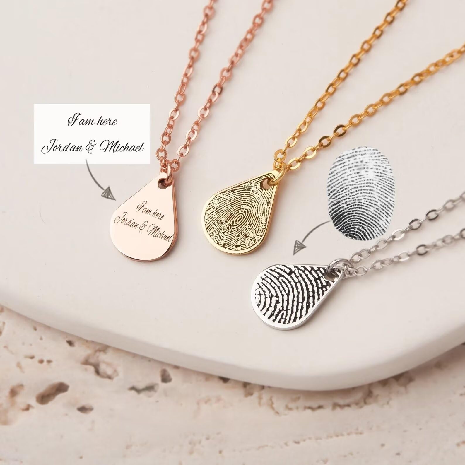 Gioielli commemorativi - Collana di impronte digitali a goccia - Gioielli reali con impronte digitali - Collana con scrittura a mano - Regalo commemorativo per lei