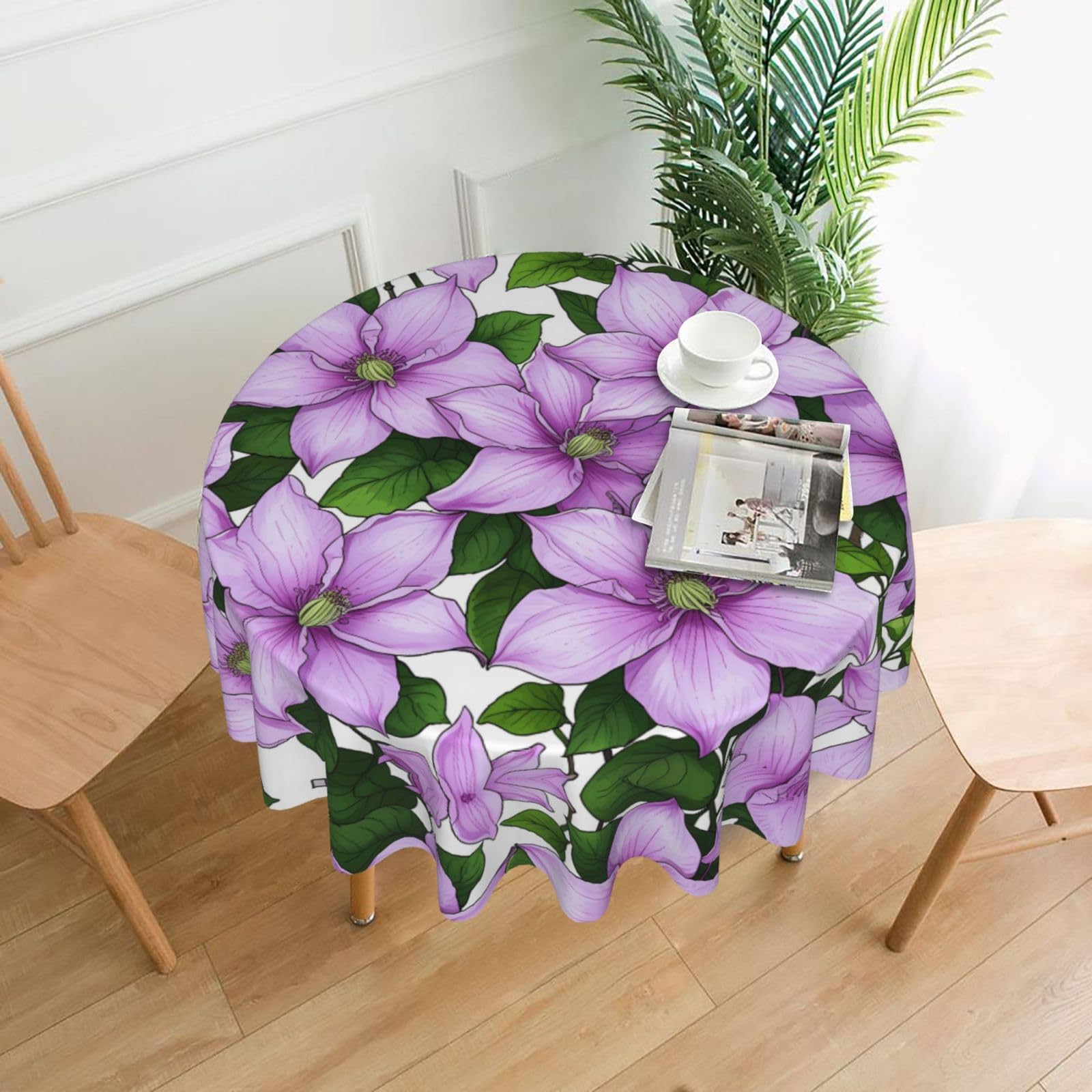 HLBSDM Clematis Printed Practical Round Tablecloth, Durable, Suitable for Home, Restaurant, Hotel, Gathering, and Decorative Table Covers