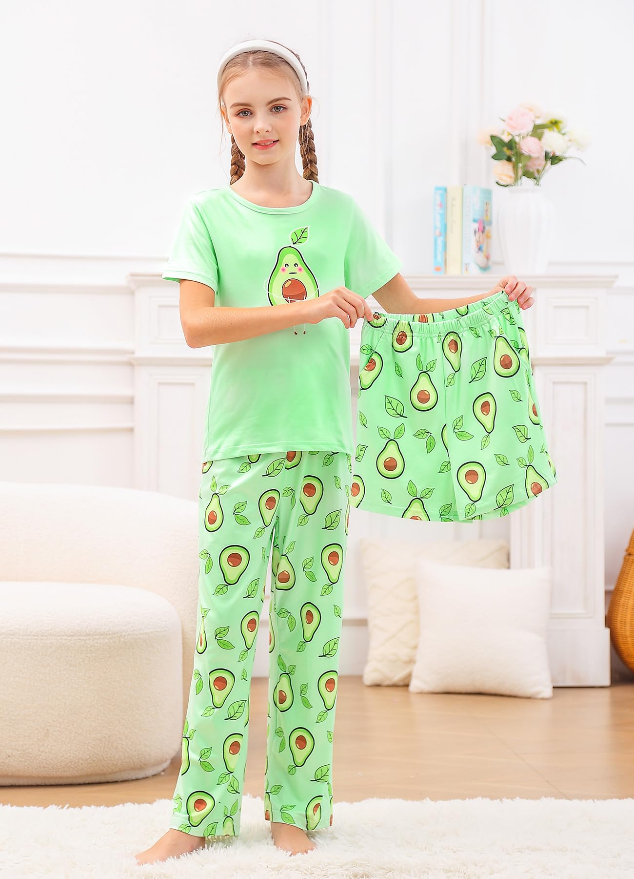 Fanient Pyjamas Filles Enfants Ensembles de Pyjamas imprimés Mignons Pyjamas Trois pièces pour Filles 7-14 Ans