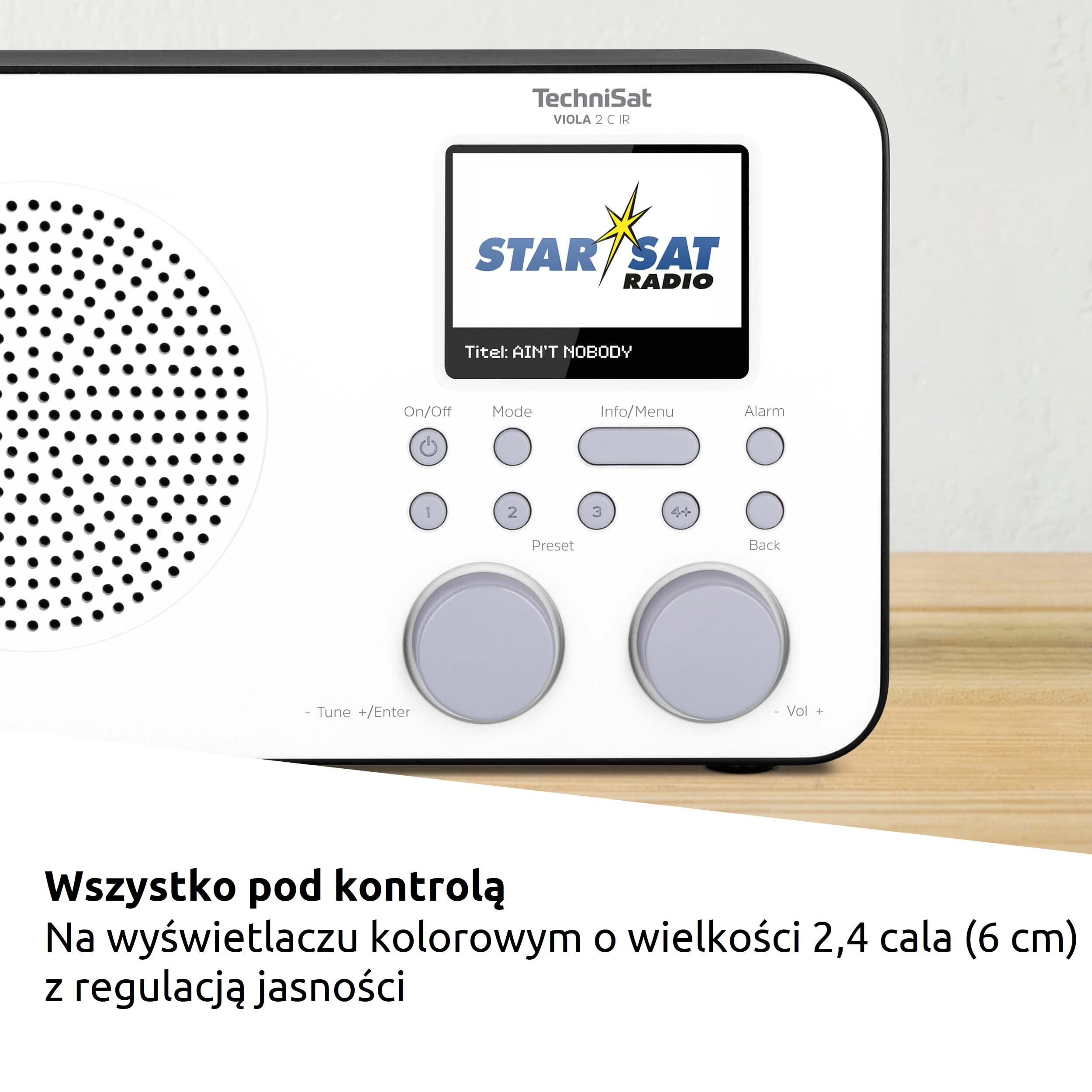 TechniSat VIOLA 2 C IR - przenośne radio internetowe (DAB+, FM, WLAN, kolorowy wyświetlacz 2,4 cala, gniazdo słuchawkowe, budzik, wyłącznik czasowy, moc 3 W RMS, akumulator, zasilacz sieciowy) czarny