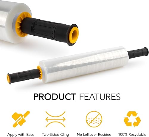Miniatura 3 de Modern Innovations Rollo de envoltura elástica transparente de 15 pulgadas con asas (2 rollos a 2000 pies), envoltura retráctil resistente para
