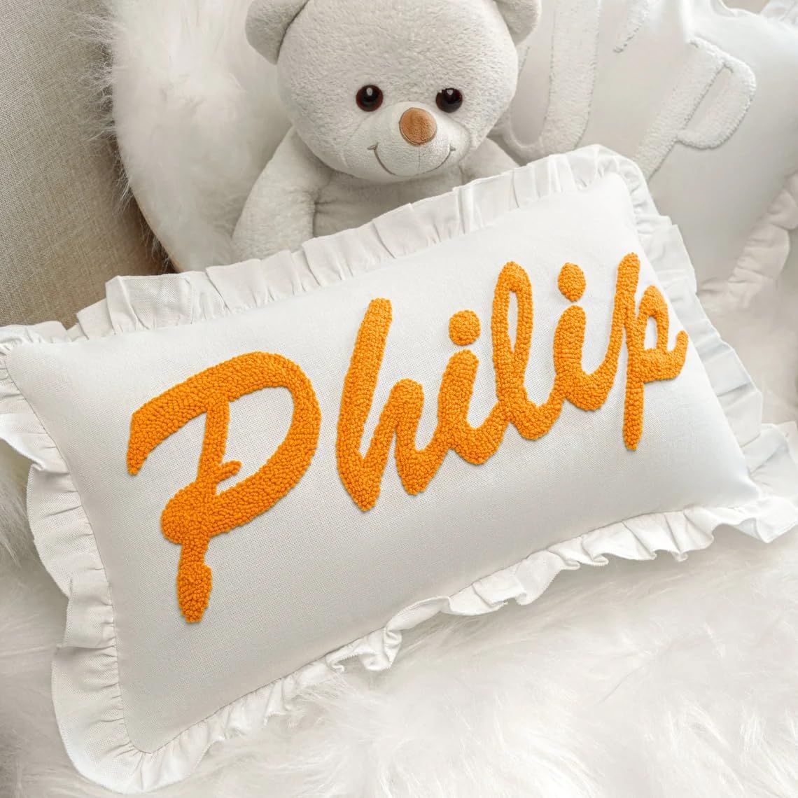 mia'spillow lab Monogrammed Custom Name Punch Needle Pillow, Personalized Pillow, Newborn Gift, New Mom Gift, Baby Gift Idea, Personalized Gift Idea