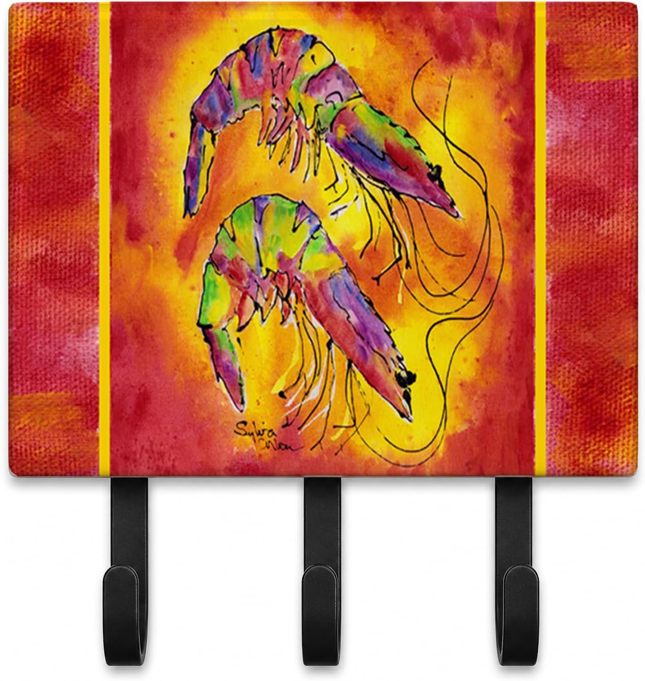 Caroline's Treasures 8378TH68 Bright Shrimp on Red Leash or Key Holder, Wall Hooks, Key Hooks Holder, Coat Rack Wall Mount, Coat Hooks, Hooks for Hanging Keys, Towels, Aprons, Leashes,