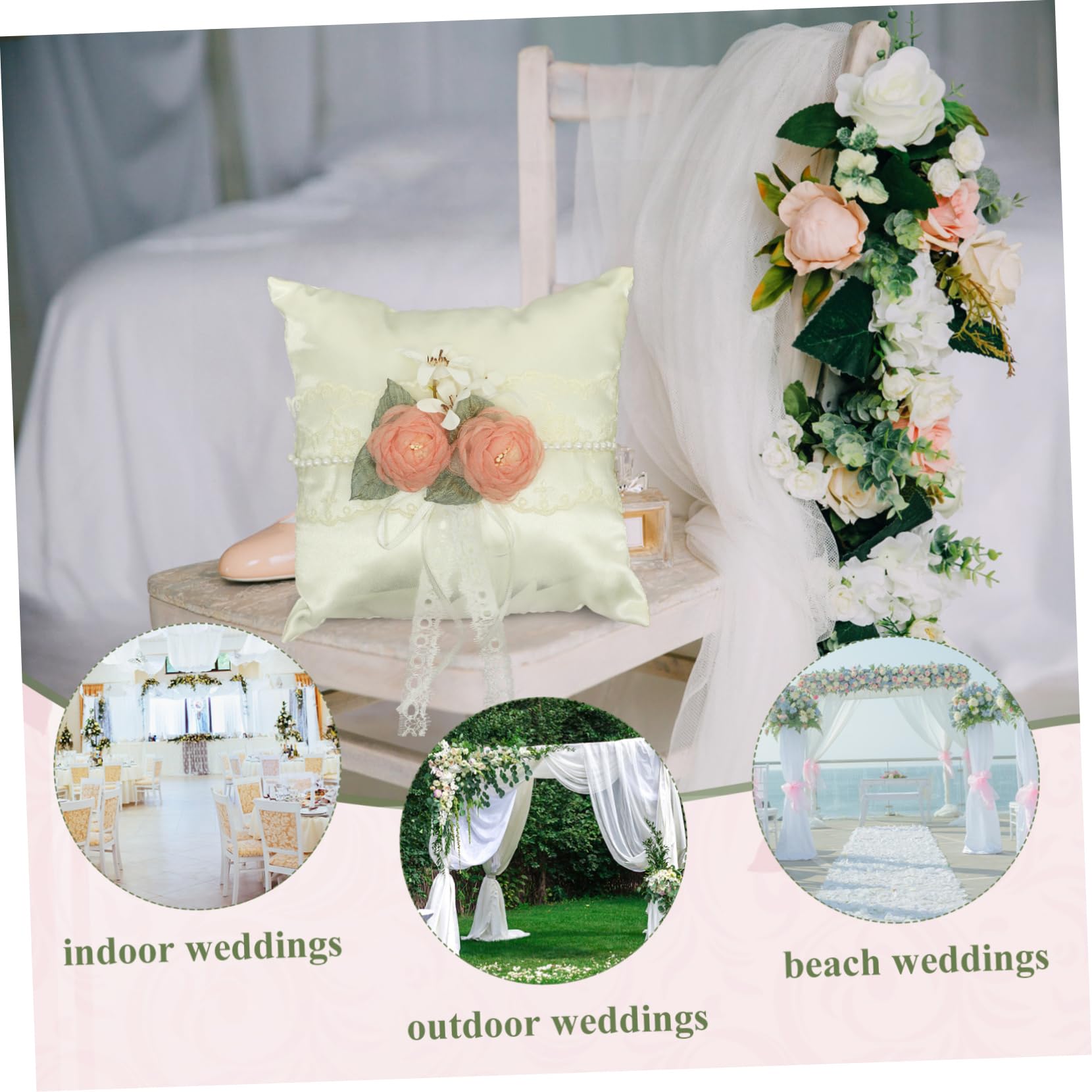 STOBAZA 5pezzi Cuscino Portafedi Elegante Per Matrimonio Bianco Con Fiori Decorativi Supporto Anello Fidanzamento Per Cerimonie Nuziali e Decorazioni Stile Romantico