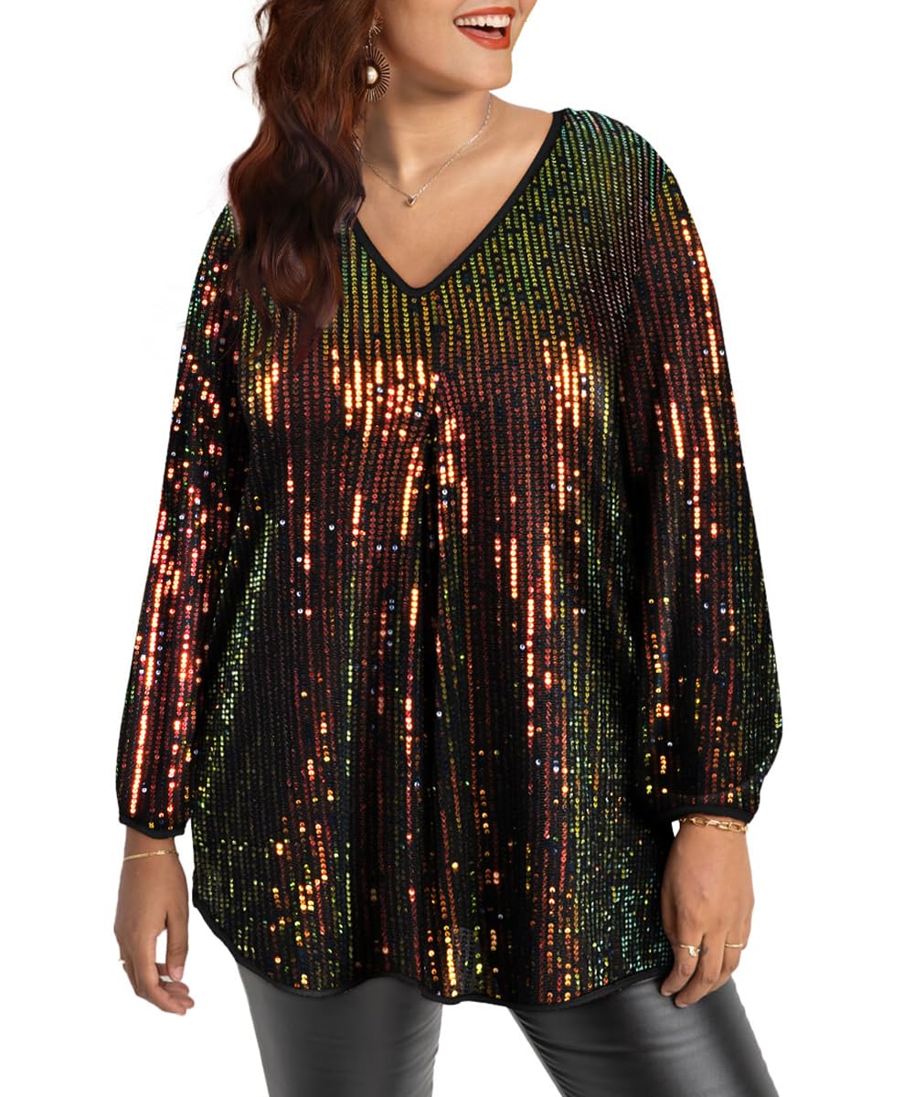 RITERA Plus Size Tunic Tops for Women Long Sleeve Shirts Pleated Front Casual V Neck Flowy Blouse Fall Winter 14W 28W Xl-5Xl