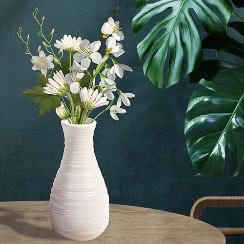 Miniatura 7 de Florero irrompible para flores, jarrón de plástico con aspecto de cerámica para decoración del hogar, sala de estar, mesa (blanco concha blanca)
