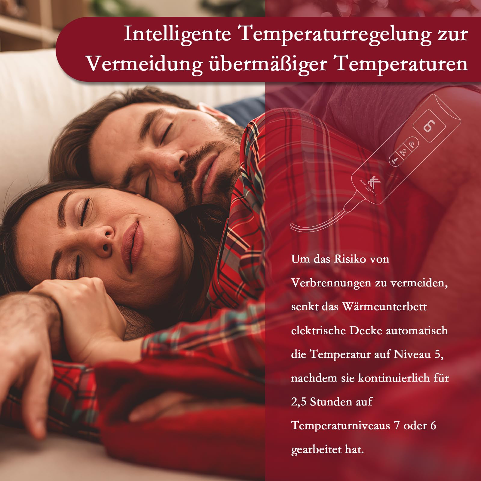 REDKEY Wärmeunterbett mit Abschaltautomatik, Heizdecke Unterbett mit 7 Temperaturstufen, Heizunterbett mit Überhitzungsschutz, waschbar, 160x130 cm, Befestigungsgurte