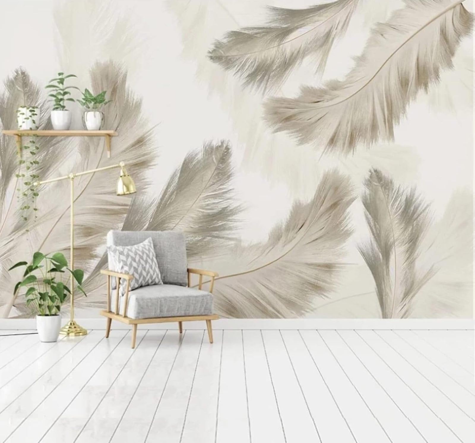 XLMING Minimalist Hand Drawn Elegant Feathers Art 3D Wallpaper Luxury Silk Study Dining Feature Sofa Grey Bedroom Living Room Tv Decorative Wall-300cm×210cm