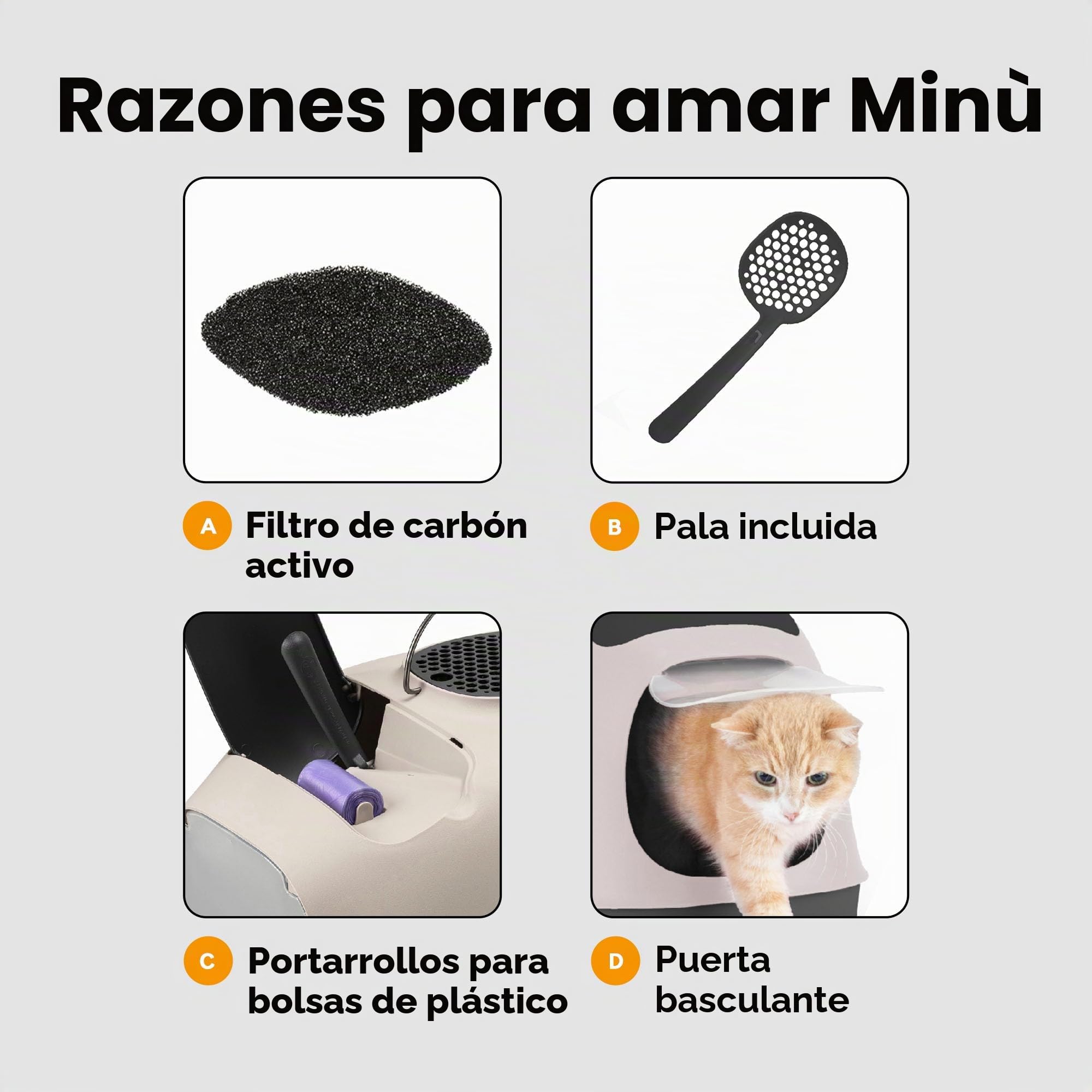 United Pets Minù Arenero para Gatos Cubierto, Made in Italy, Recogedor y Filtro, Color Gris. Caja de Arena para Gatos con Capucha Talla única