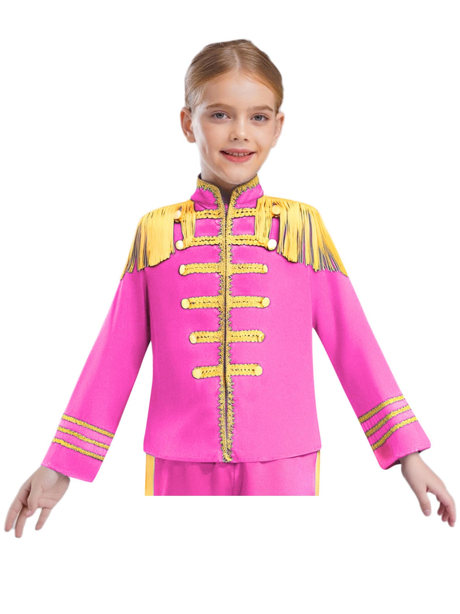 Raenseen Kids Girls Boys Long Sleeve Military Drummer Parade Jacket Hippie Music Star 1960s Uniform SGT Sergeant Pepper Coat Pink 5-6 Years