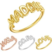 3UMeter Personalized Bubble Letter Ring Bubble Initial Chunky Rings for Women 18K Plated Jewelry Gift for Valentine Day Birthday Mothers Day