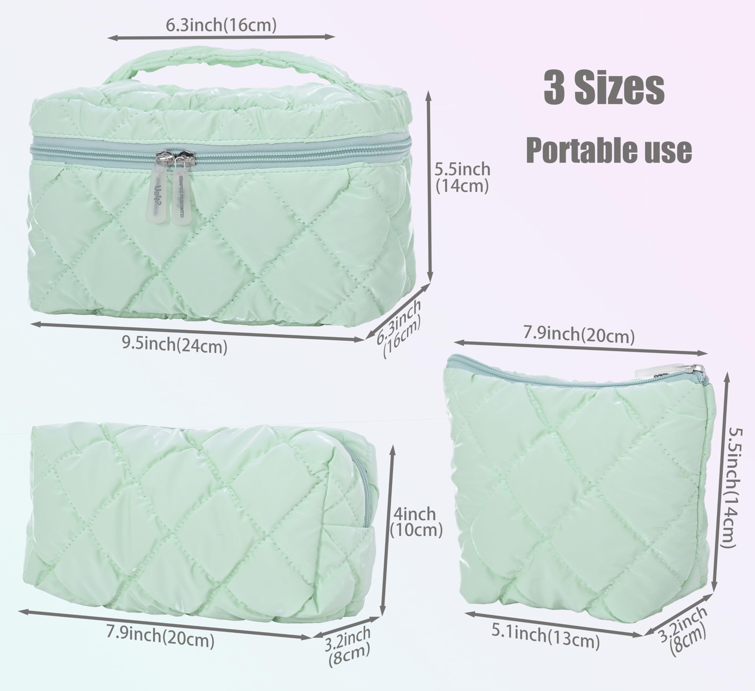 3Pcs Makeup Bag Set,Travel Portable Large Down Water Proof Cosmetic Bags for Women,Bathroom Coquette Toiletries Organiser - Image 2