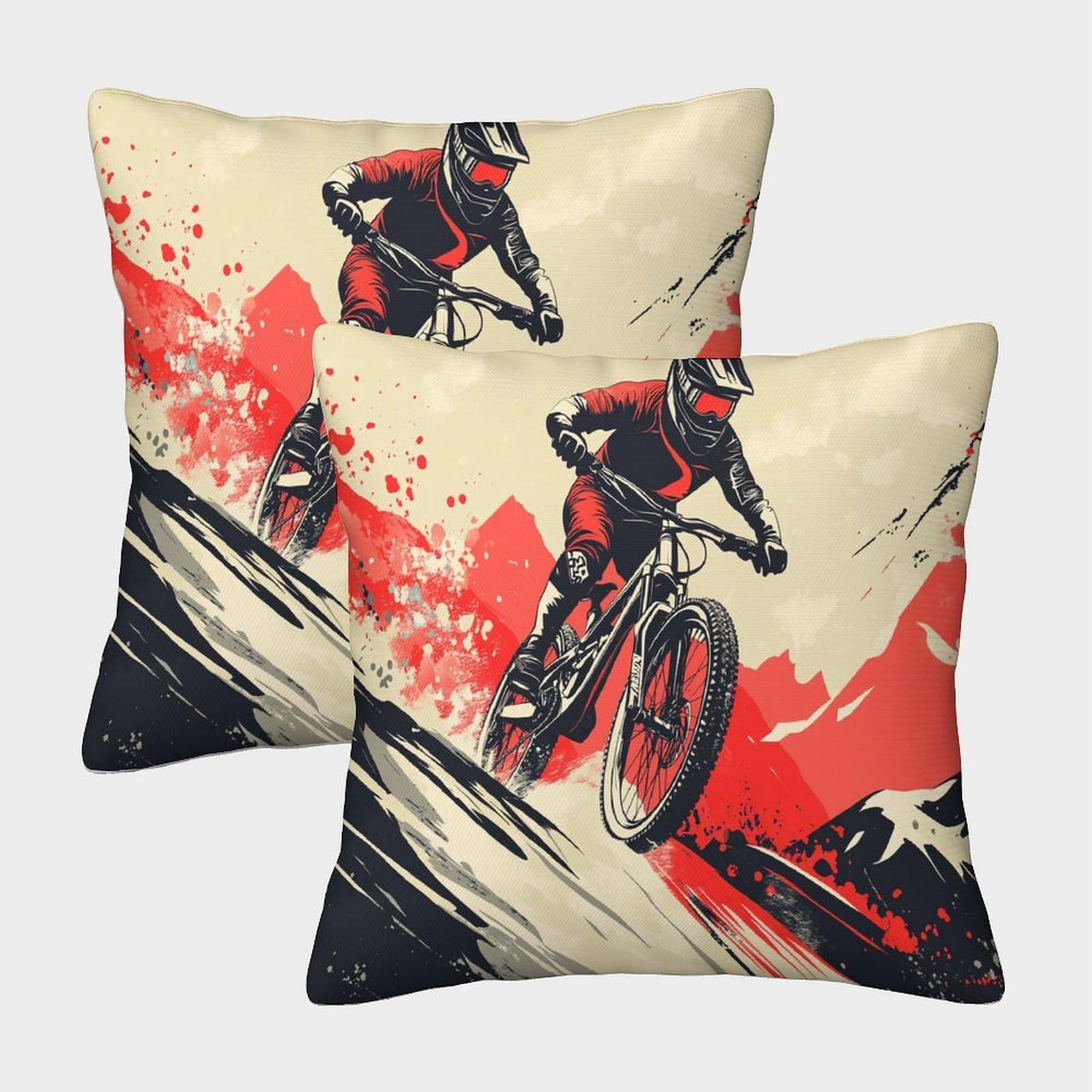 kaiyun 2 Pack Retro Style,Mountain Bike Rider Pillowcase 45x45cm, Cushion Cover,3D Digital Printing Bed Sofa Decorative