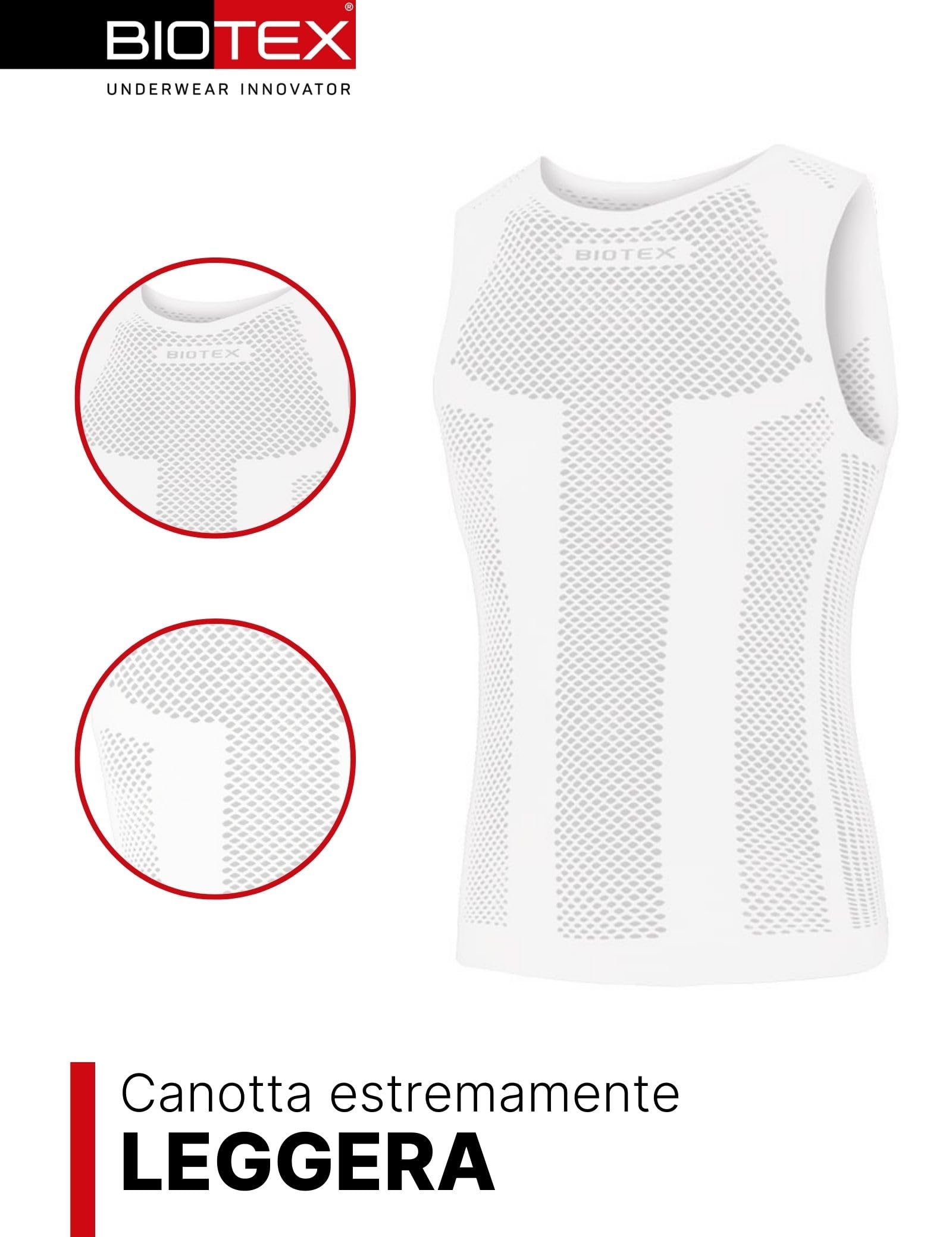 BIOTEX Canotta a Rete Piuma Unisex, Design Senza Cuciture, Traspirante, per Sport e attività all'Aperto