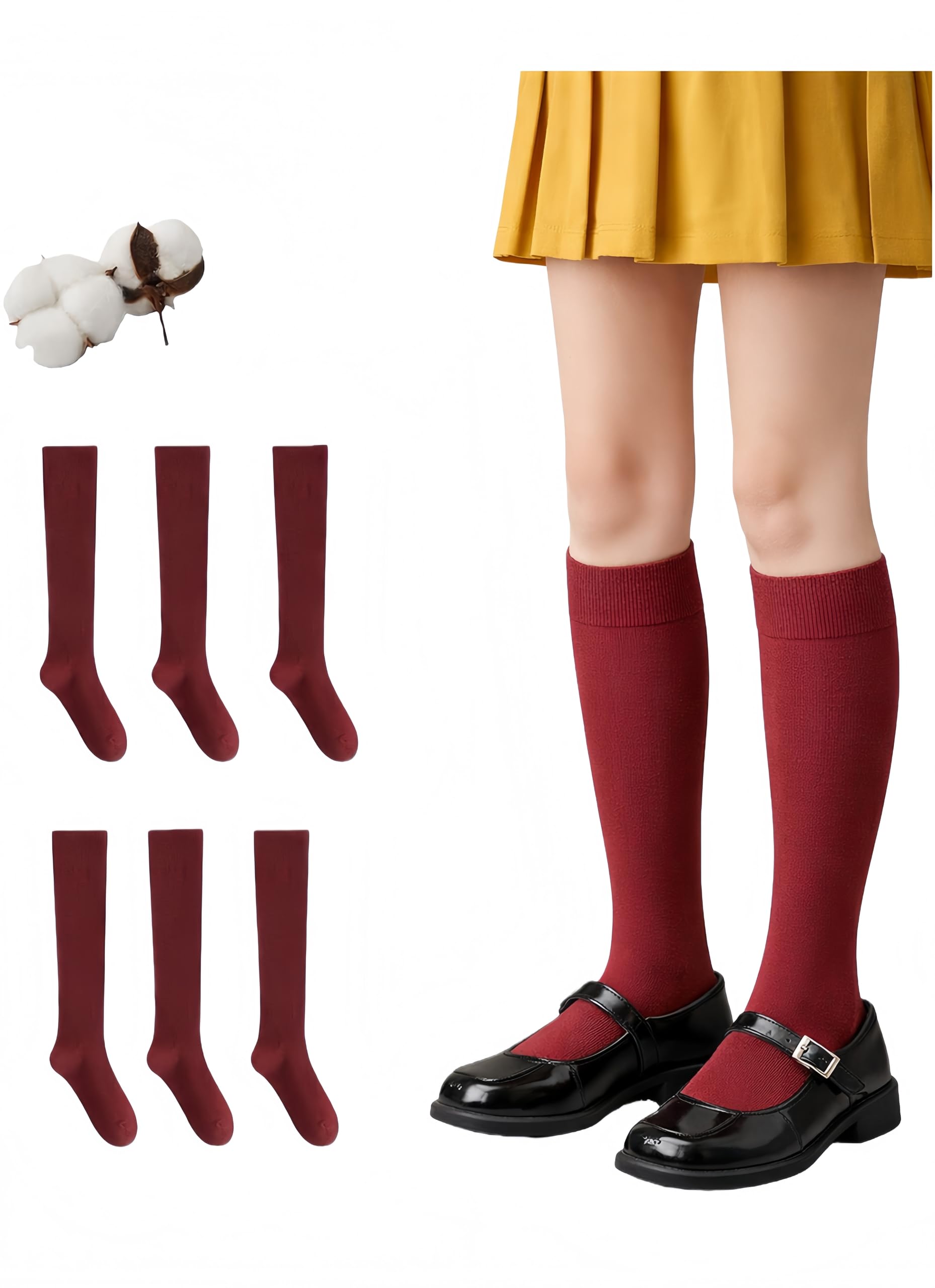 CYS Calcetines 6 Pares De Colegio Escolares Medias Largos Altos Algodón Hasta rodillas Lisos Para Niñas Niños Infantiles Uniformes Unisex — view 15