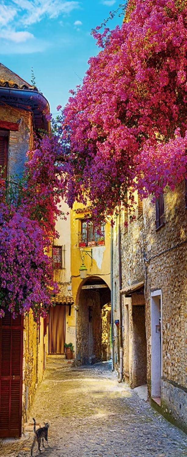 A.Monamour 3D Door Stickers for Interior Doors Narrow Street with Flowers Traditional Houses in Old Town of Provence Vinyl Removable Self Adhesive Door Poster Wallpaper Mural Decals 85x200cm