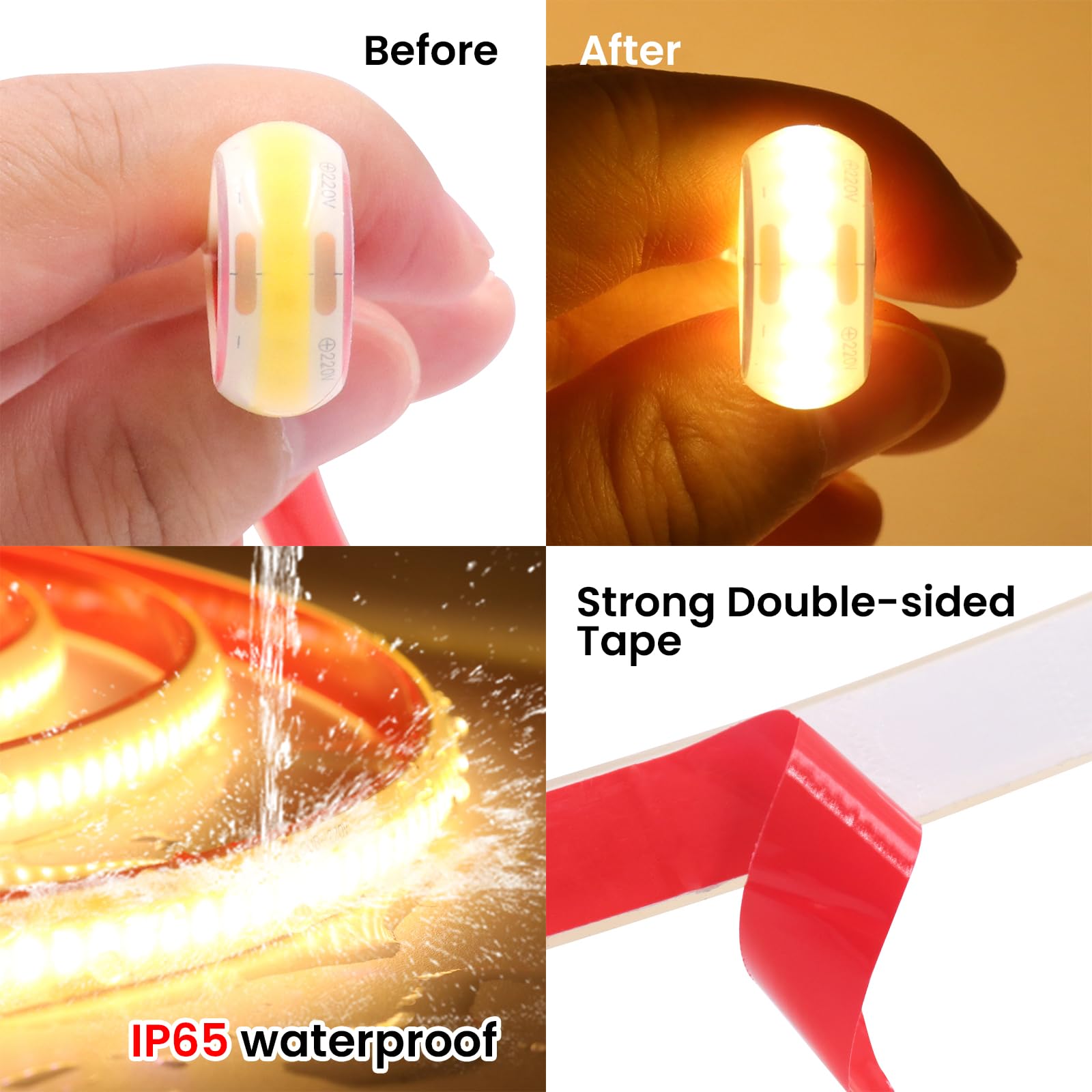 KISUFU Tira de LED COB 220V, Alto brillo Impermeable IP65, 288 LEDs/m Tira de LED COB, Cada Corte de 50cm LED Strip Light para Interior Exterior.