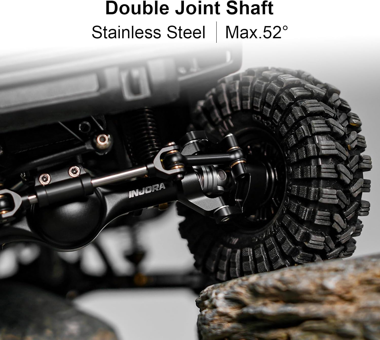 INJORA +7mm Planet Front and Rear Axles with Scale Hydraulic Steering & Double Joint Shafts for 1/18 TRX4M Upgrade(Black)