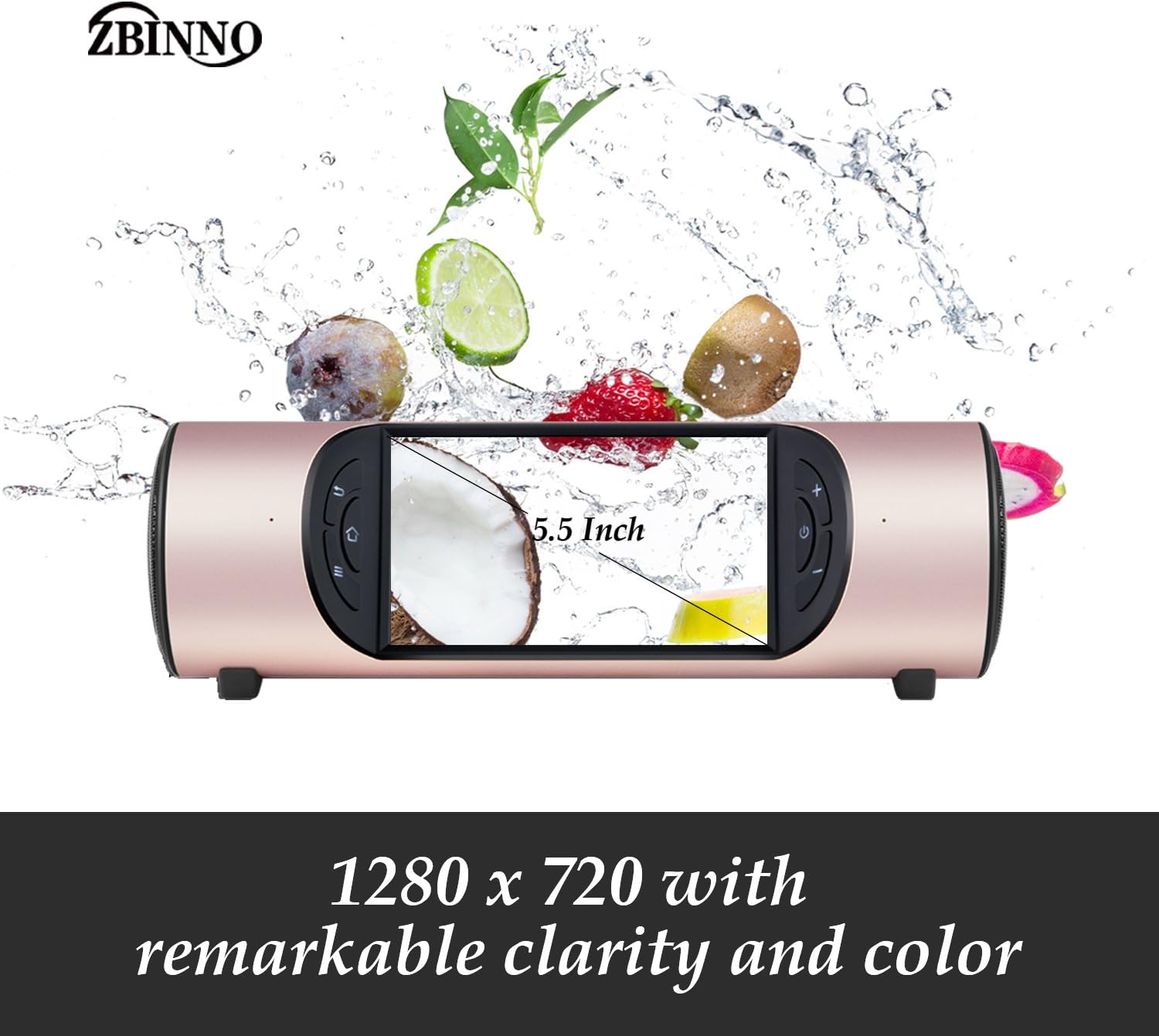 Portable TV Amazing Super Deep Bass, mobile Movie-house, WiFi Speaker with Touchable Screen and Voice control by OK Google for Indoors and Outdoors;Remote for Gift (Pink)