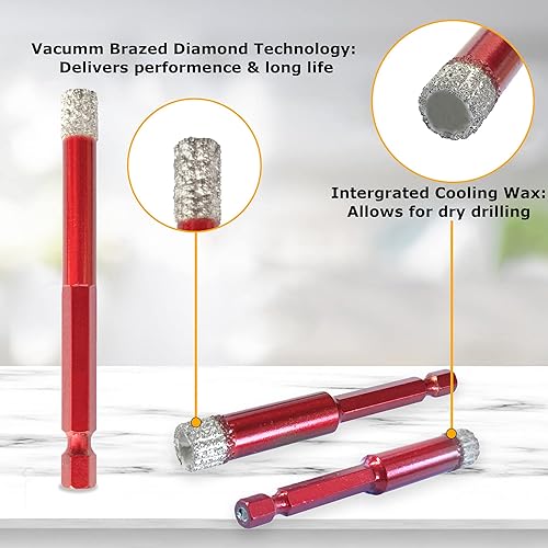 Miniatura 3 de Brocas de diamante seco  3 piezas de vástago hexagonal de cambio rápido de 14 de pulgada (0.236 in)  Sierra de diamante para cerámica de porcelana