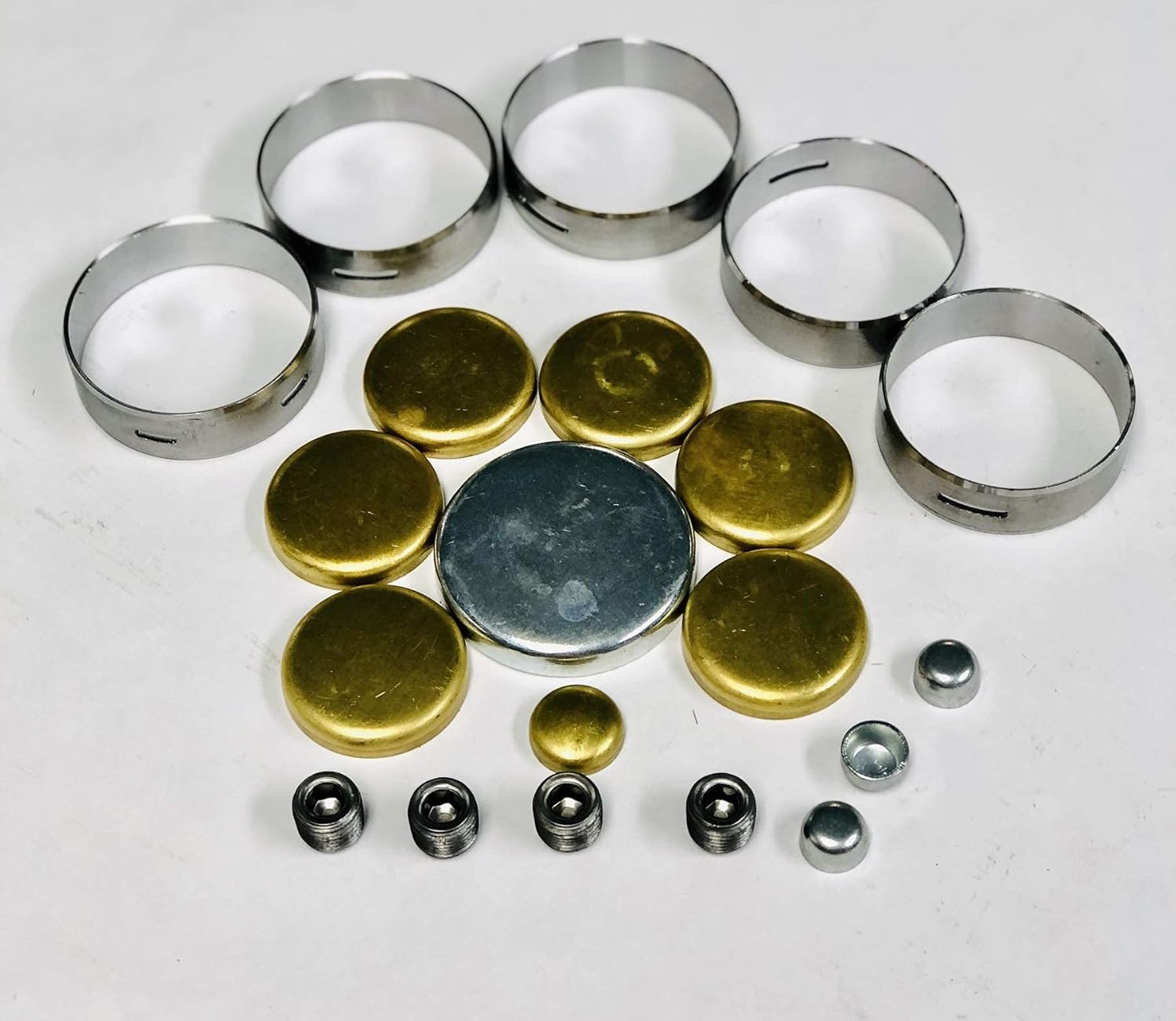 Cam Bearings & Brass Freeze Plug Set Compatible with Ford sb 35d sb 351W 302 289 260 255 221