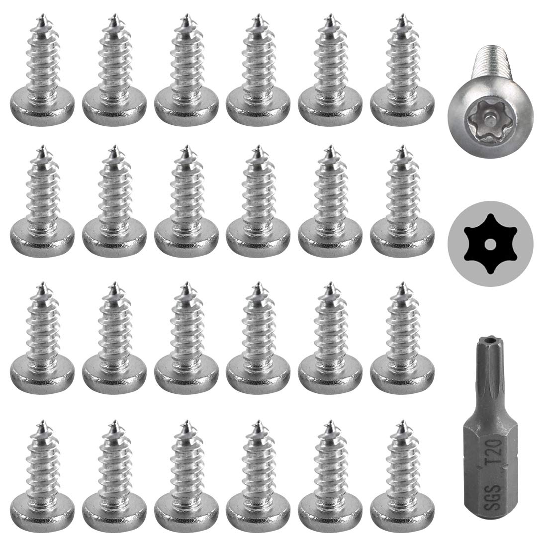 Hilitchi 50 Pcs #8 x 1/2” Stainless Steel Button Head Torx Sheet Metal Screws Security Silver Screws Anti-Theft Tamper Proof with Bit T20