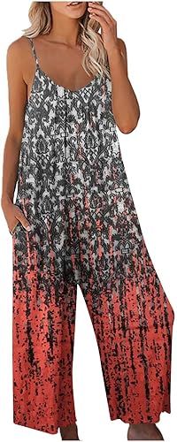 Monos de pierna ancha Mujer Color Blocking Floral Print Mamelucos completos Sin Mangas Estampado de mármol Monos sueltos