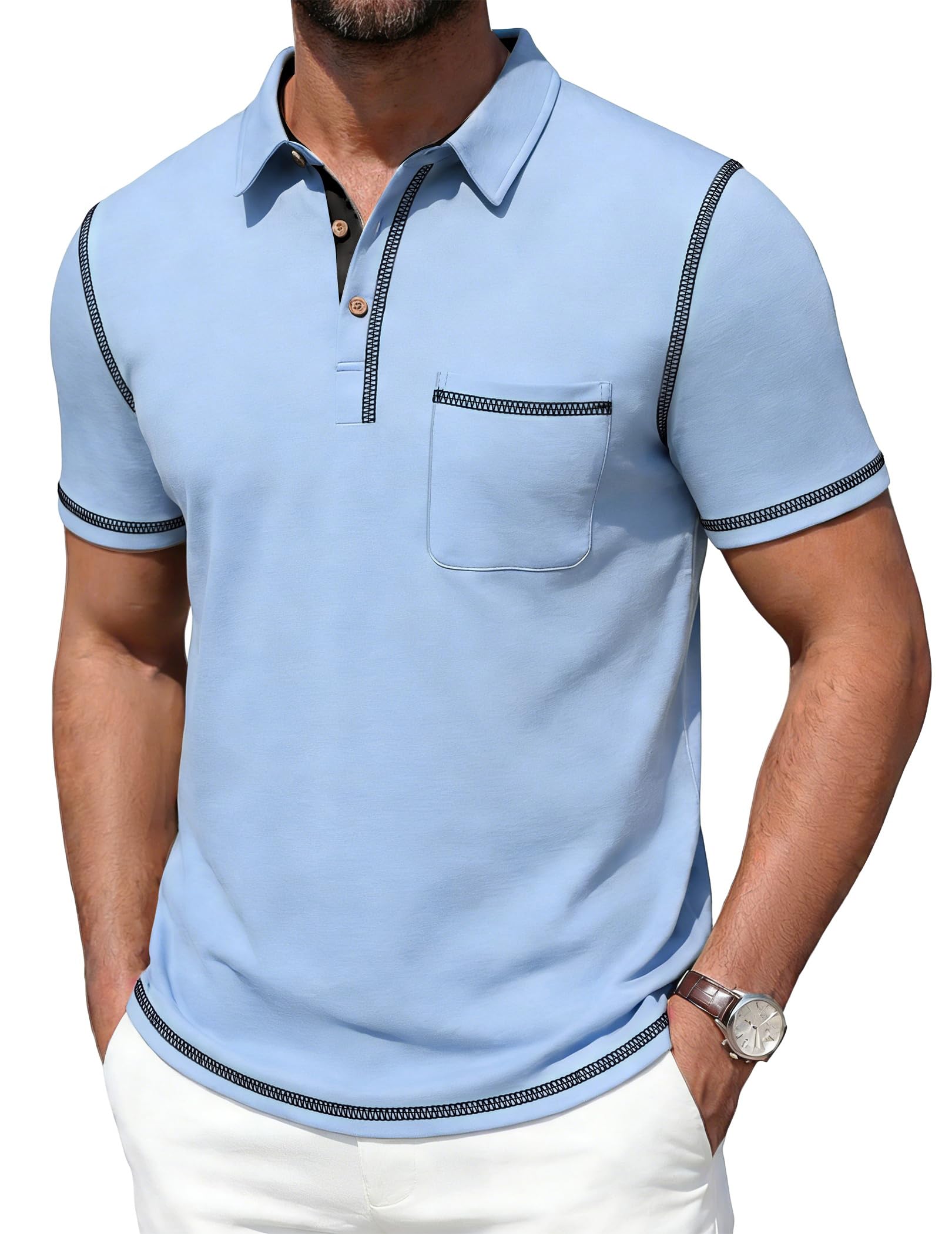 Mens Polo Shirts Short Sleeve Casual Summer Lightweight Cotton Golf Polo Shirts with Pocket