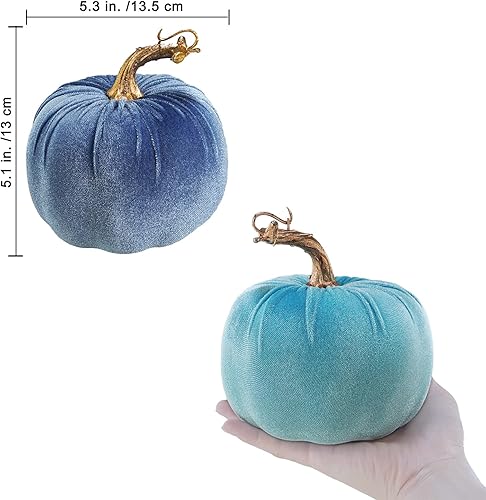 Vista 60 de Winlyn 4 calabazas de terciopelo de cosecha sintética surtidas, calabazas de tela decorativa, calabazas de espuma en naranja óxido y blanco de 5