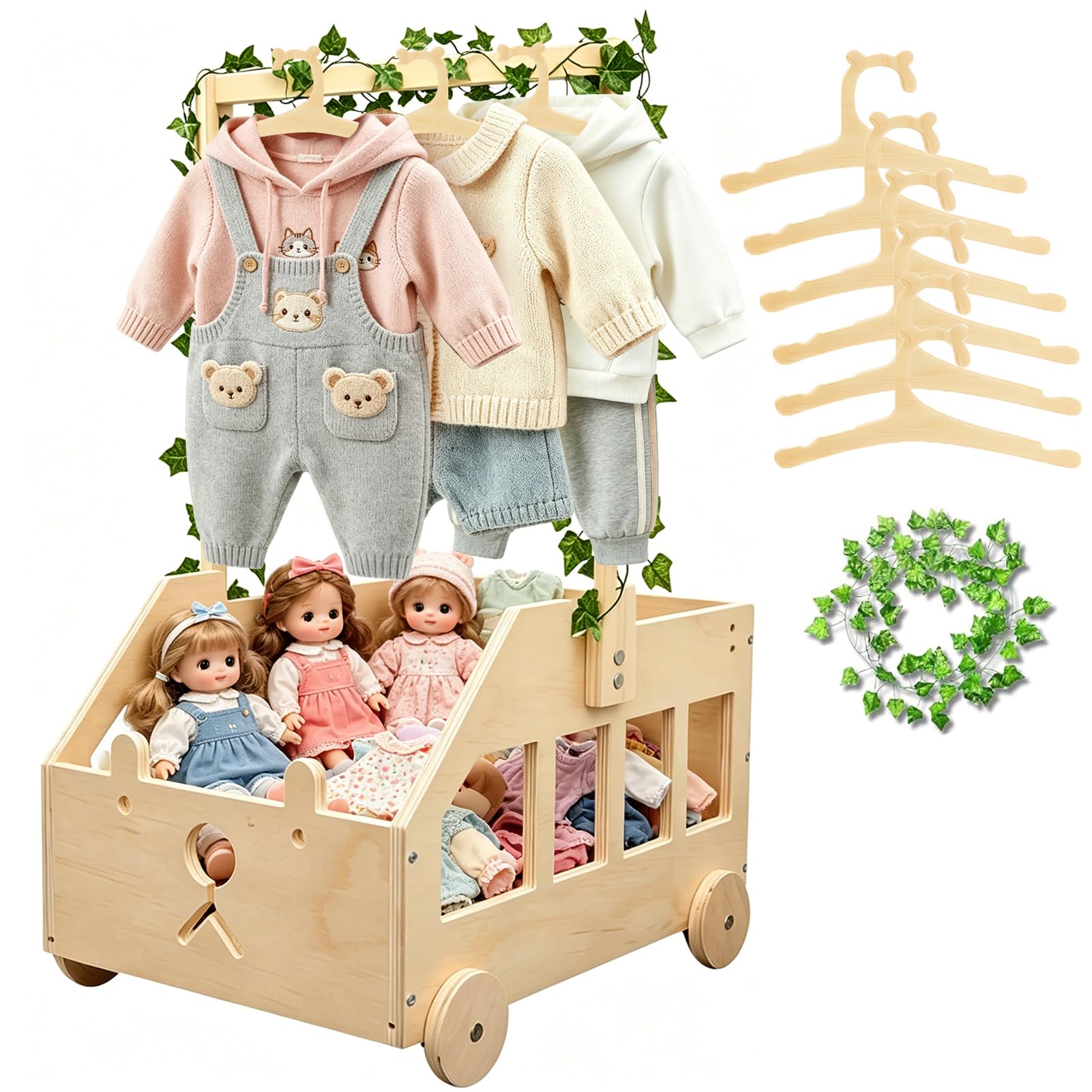 Twshiny Baby Shower Crate, Wooden Baby Shower Hamper Basket Baby Shower Clothes Rack with Hangers Baby Gifts for New Born Baby Girl Boy (Rubbit)