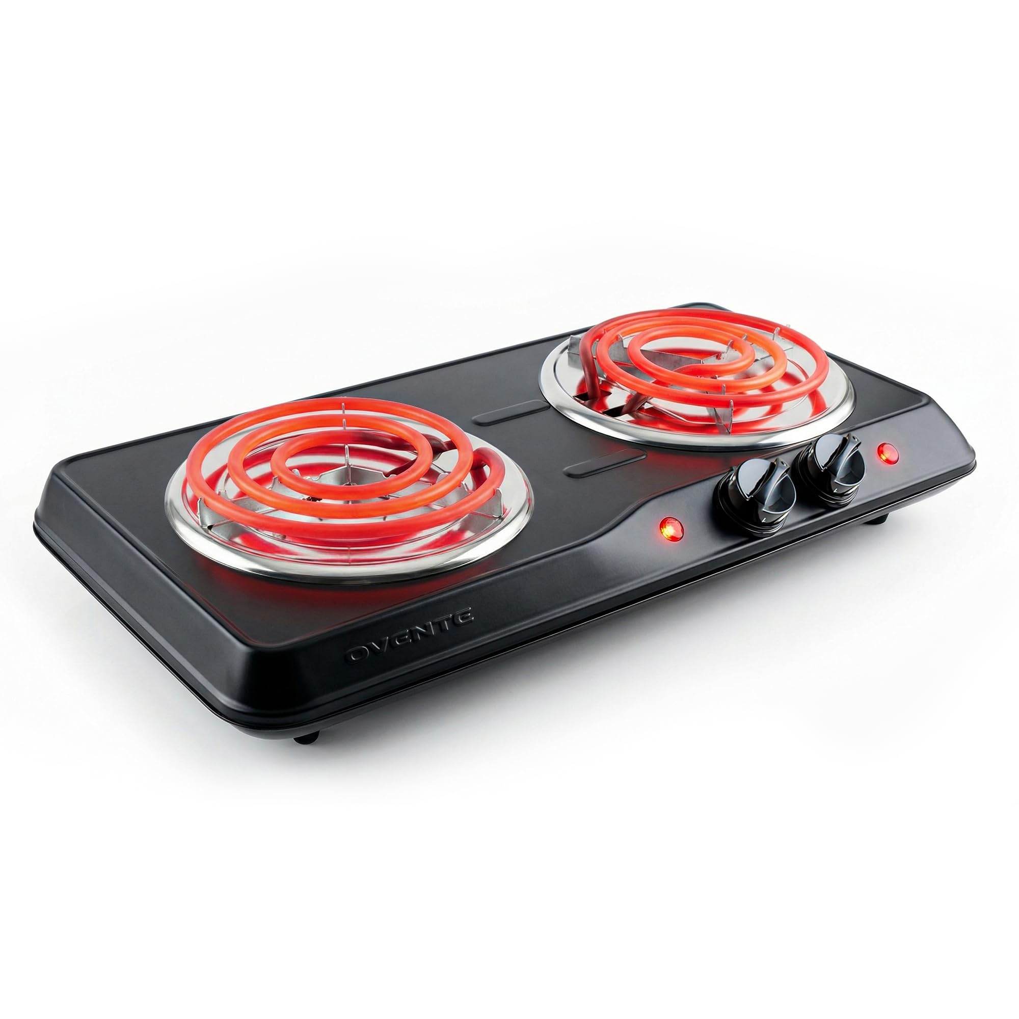 Electric Countertop Double Burner, 1700W Cooktop with 6" and 5.75" Stainless Steel Coil Hot Plates, 5 Level Temperature Control, Indicator Lights and Easy to Clean Cooking Stove, Black BGC102B