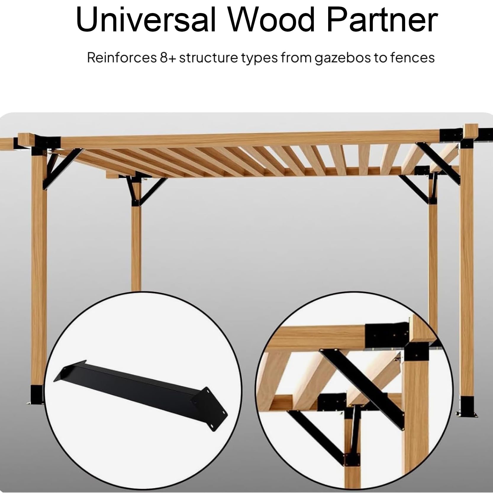 Staffe Metalliche per Pergole Gazebo Strutture in Legno,Staffe di Supporto per Travi Tetto,per Ogni Progetto Costruzione in Legno,Set di Staffe Angolari a 45 Gradi Rinforzate(Size:2 Pack)