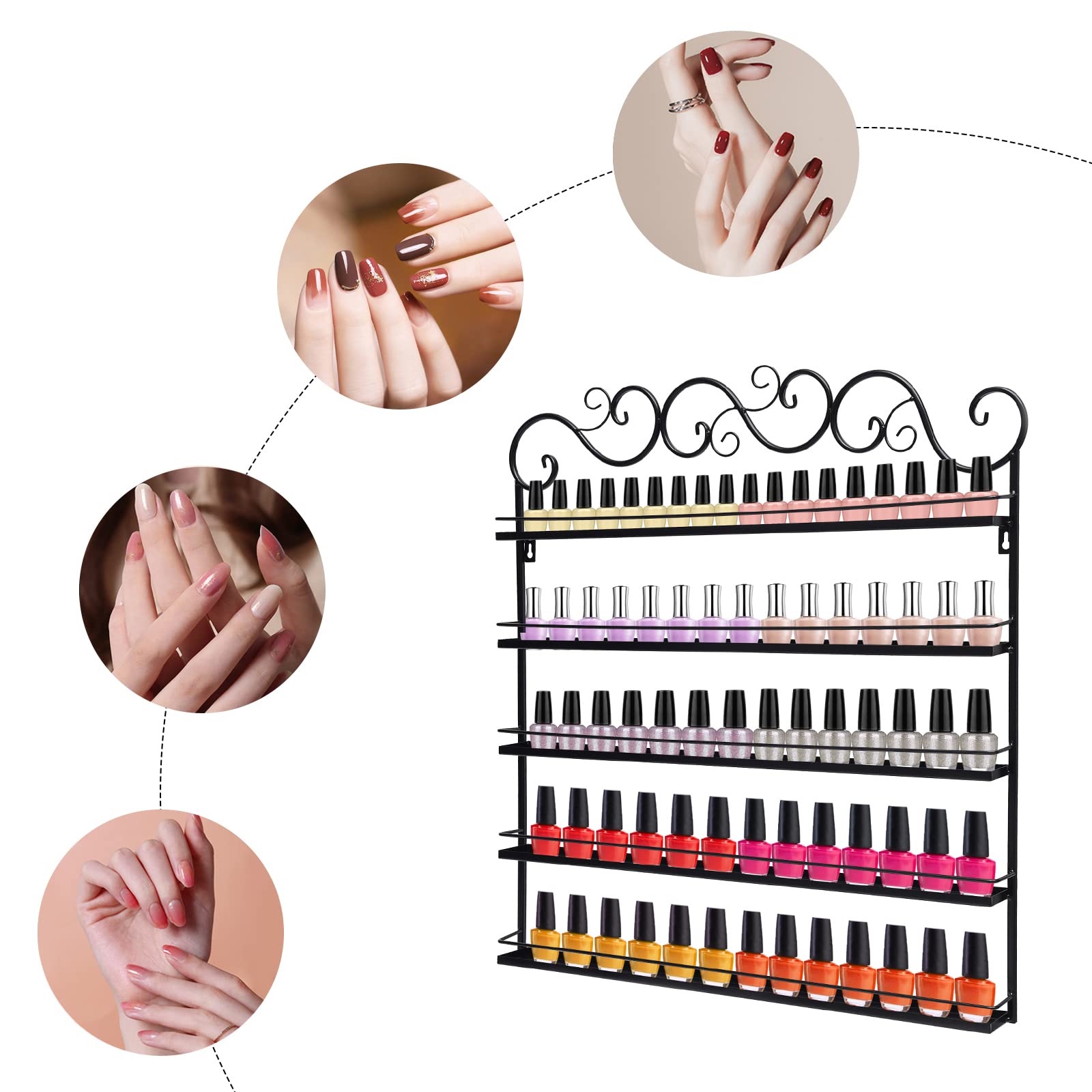 5 Stufen Nagellackregal Nagellackständer Nagellack Organizer Wandmontage Metall Nagellack Regal Aufbewahrung Ständer (schwarz)