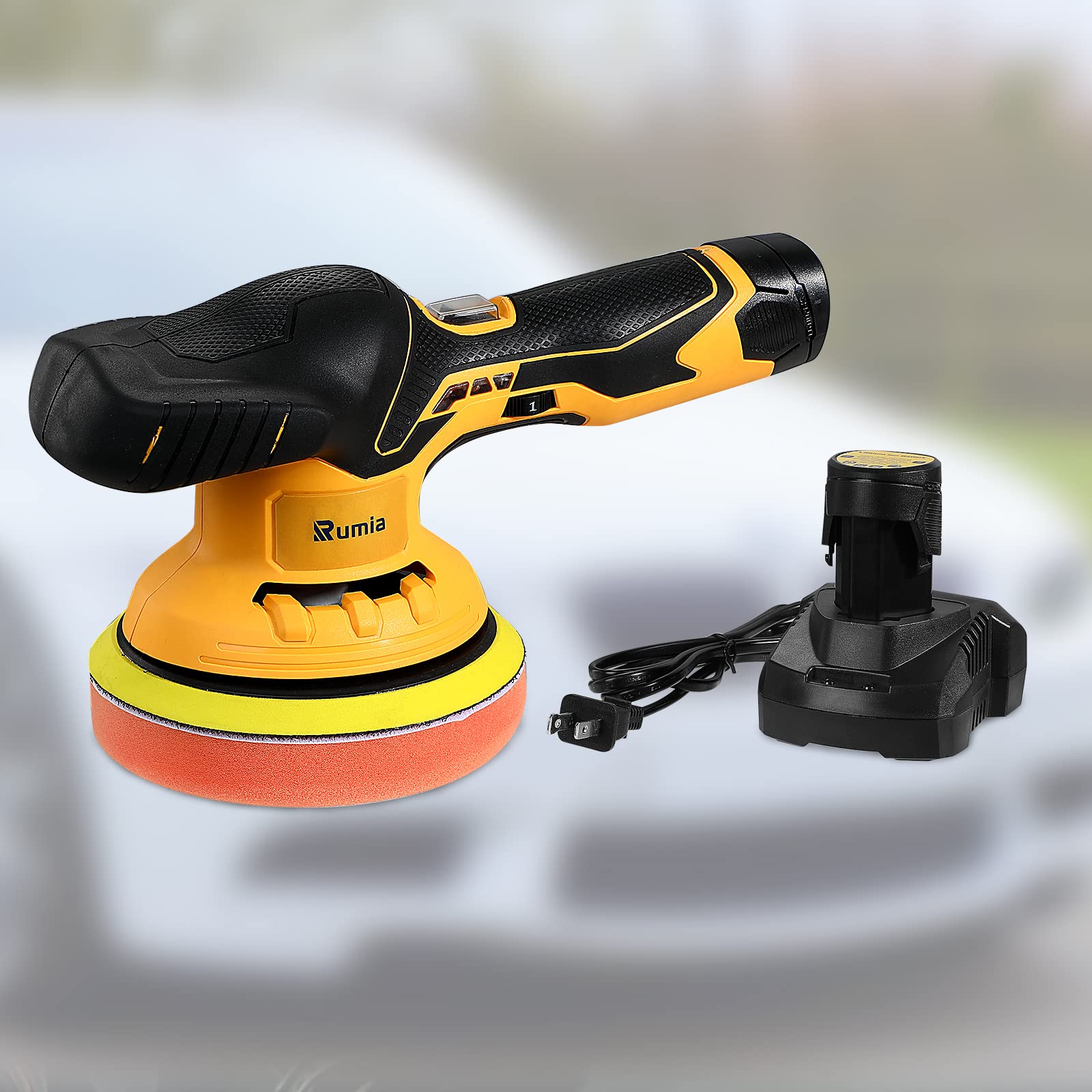 Rumia 12V Cordless Car Polisher, 6" Portable Dual Action Random Orbit