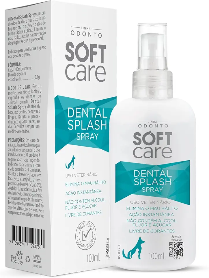 Soft Care Dental Splash Spray Contra Mau Hálito 100ml para cães e gatos by Pet Society
