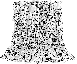 Manta acogedora de 150 x 130 cm, diseño de gatos y perros, color blanco y negro, manta de franela polar para cualquier dormitorio, manta para todas las estaciones para niños