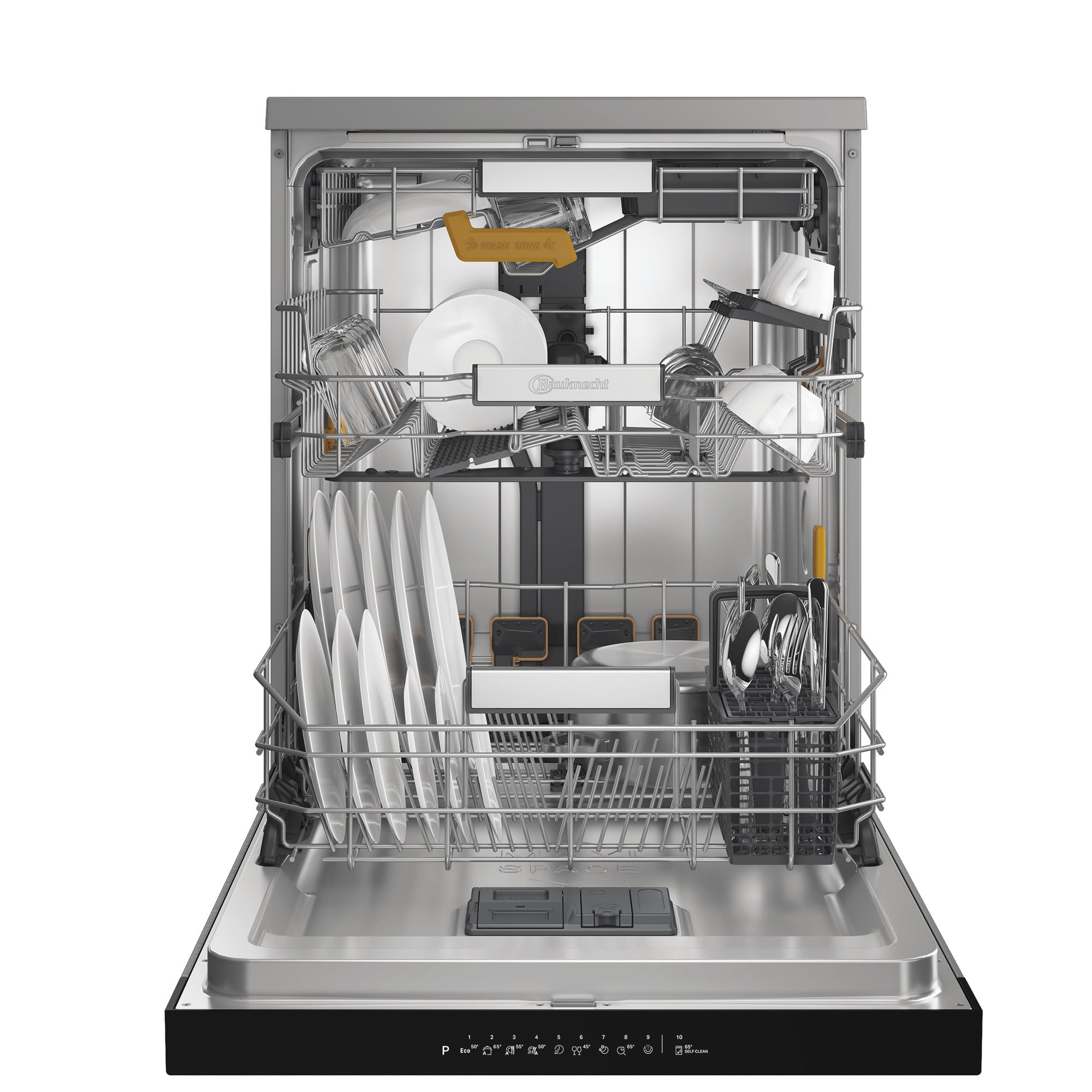 Bauknecht - BKO FBM Freistehender Geschirrspüler - 15 Maßgedecke - PowerClean Pro, NaturalDry, SpaceClean Schublade - Edelstahl-Optik - Energieeffizienzklasse B - 85 x 59 x 60 cm (HxBxT)
