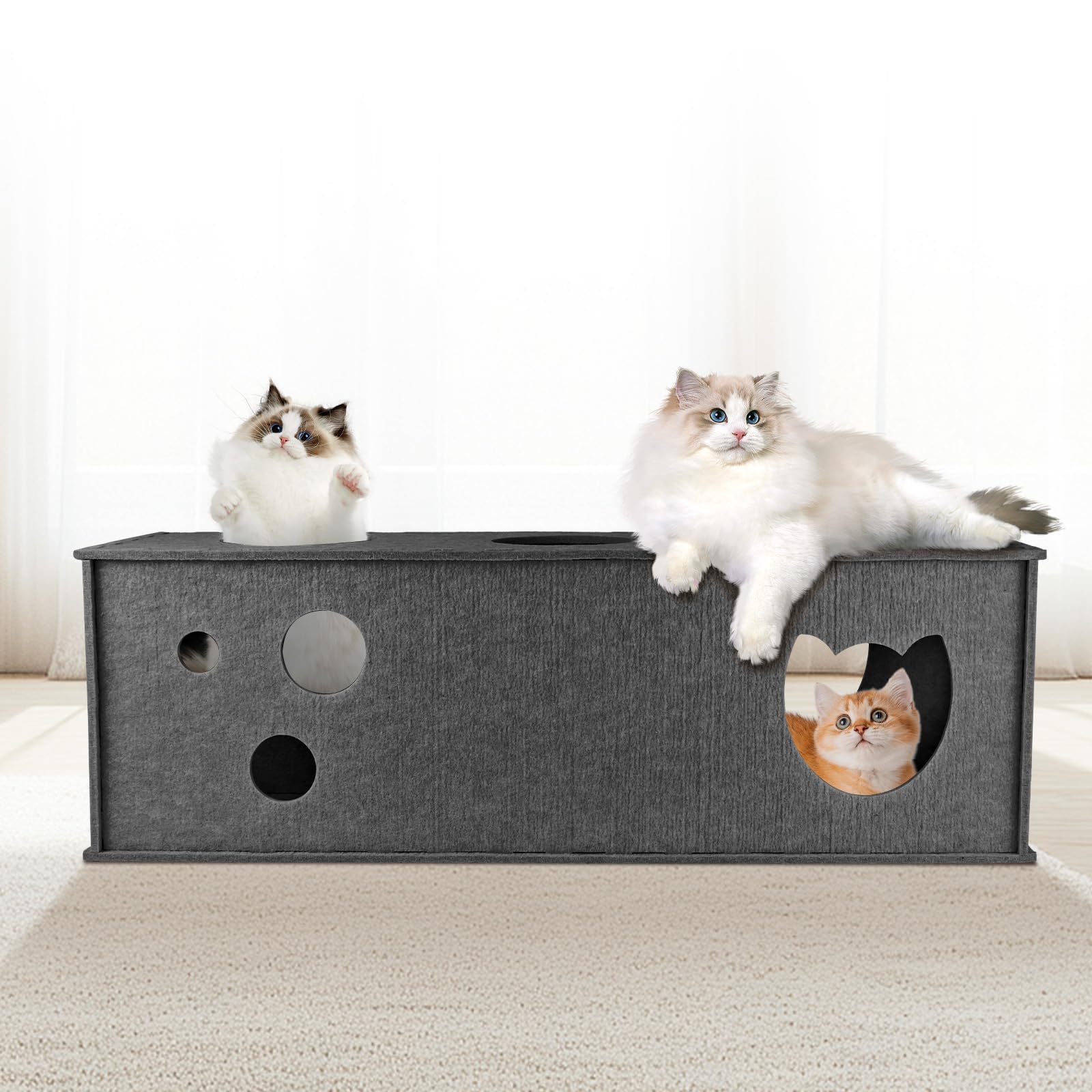 Homegroove Katzentunnel für Indoor Katzen, große Filz L-Form Katzen Tunnel, interaktive Cat Tunnel, DIY Peekaboo Katze Spielzeug mit interaktiven Peek Holes für Katze (Grey, Straight)