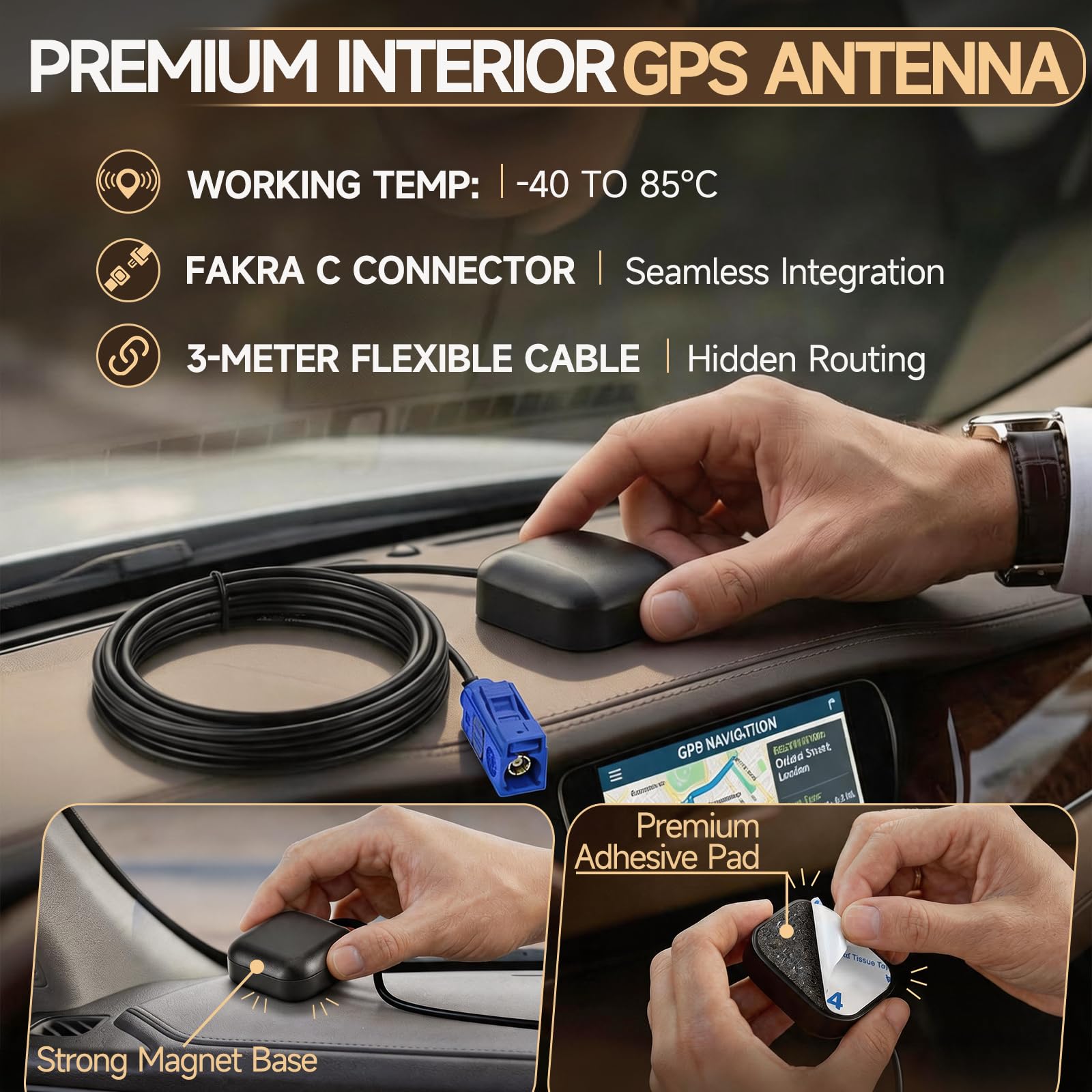 Bingfu Antenna GPS Auto Fakra C Base Magnetica Attiva per Radio Modulo Navigazione