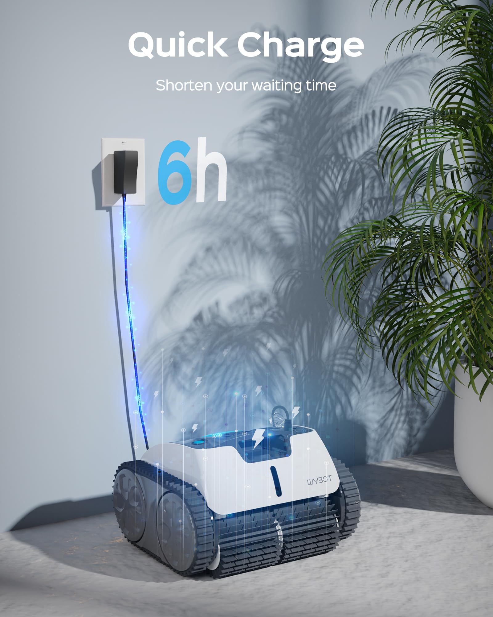 WYBOT Robot Limpiafondos Piscina Inalámbrico para Fondo/Paredes/Línea de Agua, Durante 120 mins con planificación de rutas, Carga Rápida, hasta 120㎡