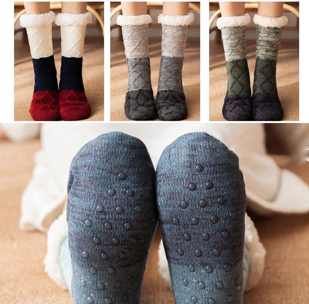 Knitted Ultra-Thick Cashmere Slipper Home Socks,Non-Slip Fluffy Soft Warm Slipper Socks for Indoor Home Women Men