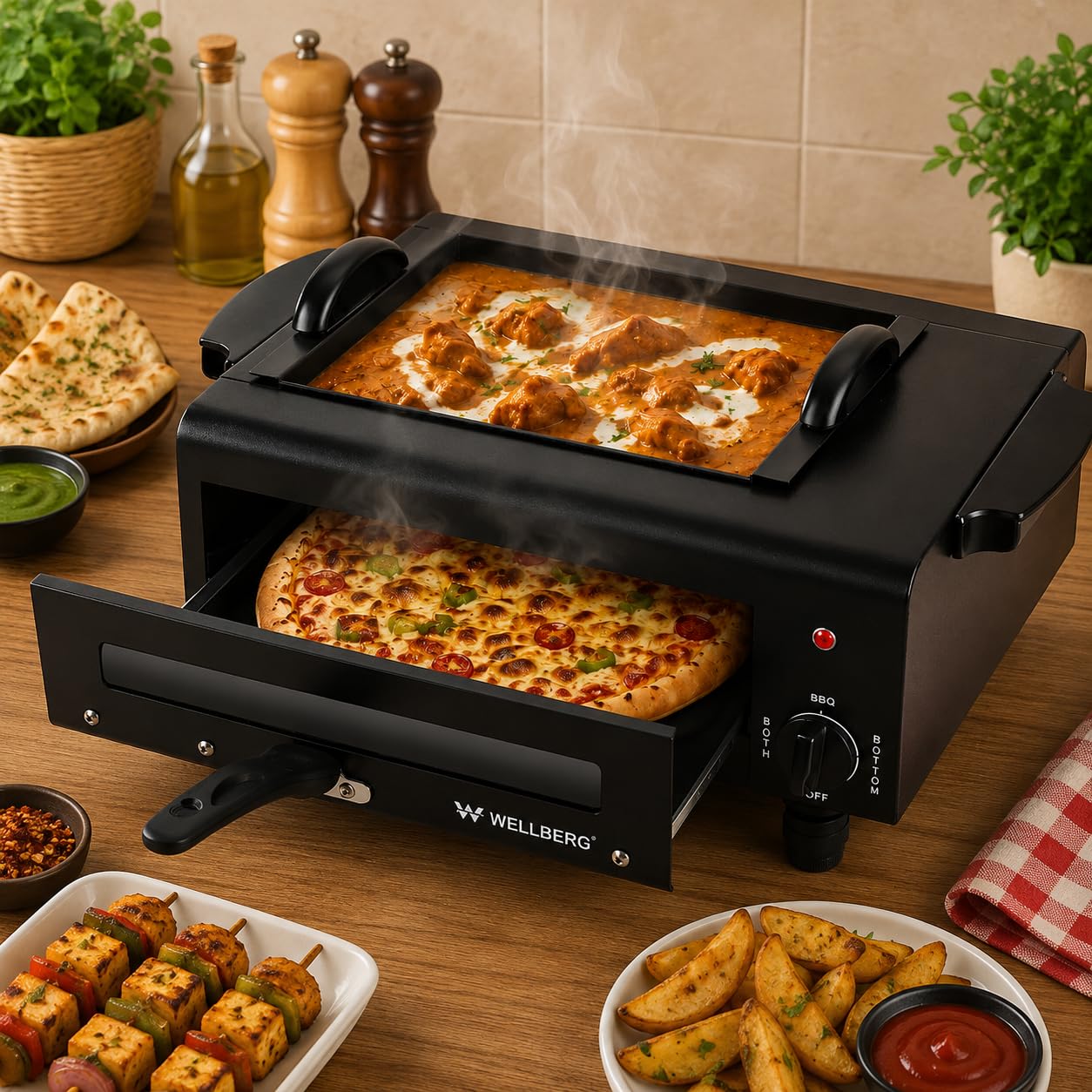 Wellberg 2200W 3-in-1 Electric Tandoor 16 Inch | BBQ Grill, Tandoor Oven & Pizza Maker | Premium Stainless Steel Heating Element | Perfect for Naan, Roti, Paneer Tikka, Kebab, Baking & Grilling-image-23