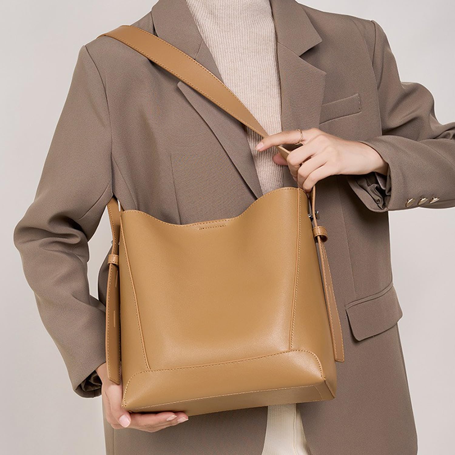 Borsa a tracolla da donna, in vera pelle, multifunzionale, di grande capacità, per pendolari