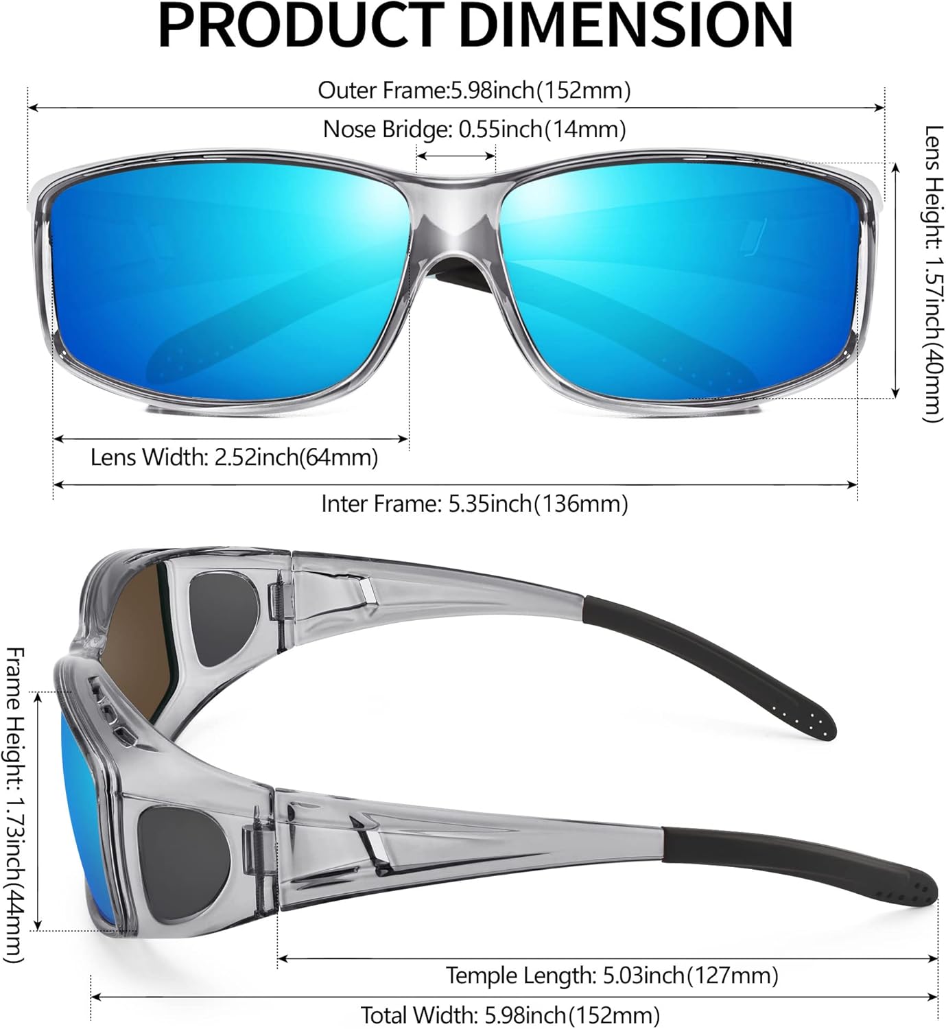 Miniatura 3 de URUMQI Gafas de sol ajustables sobre las gafas, polarizadas 100% protección UV, gafas de sol envolventes para hombres y mujeres que conducen