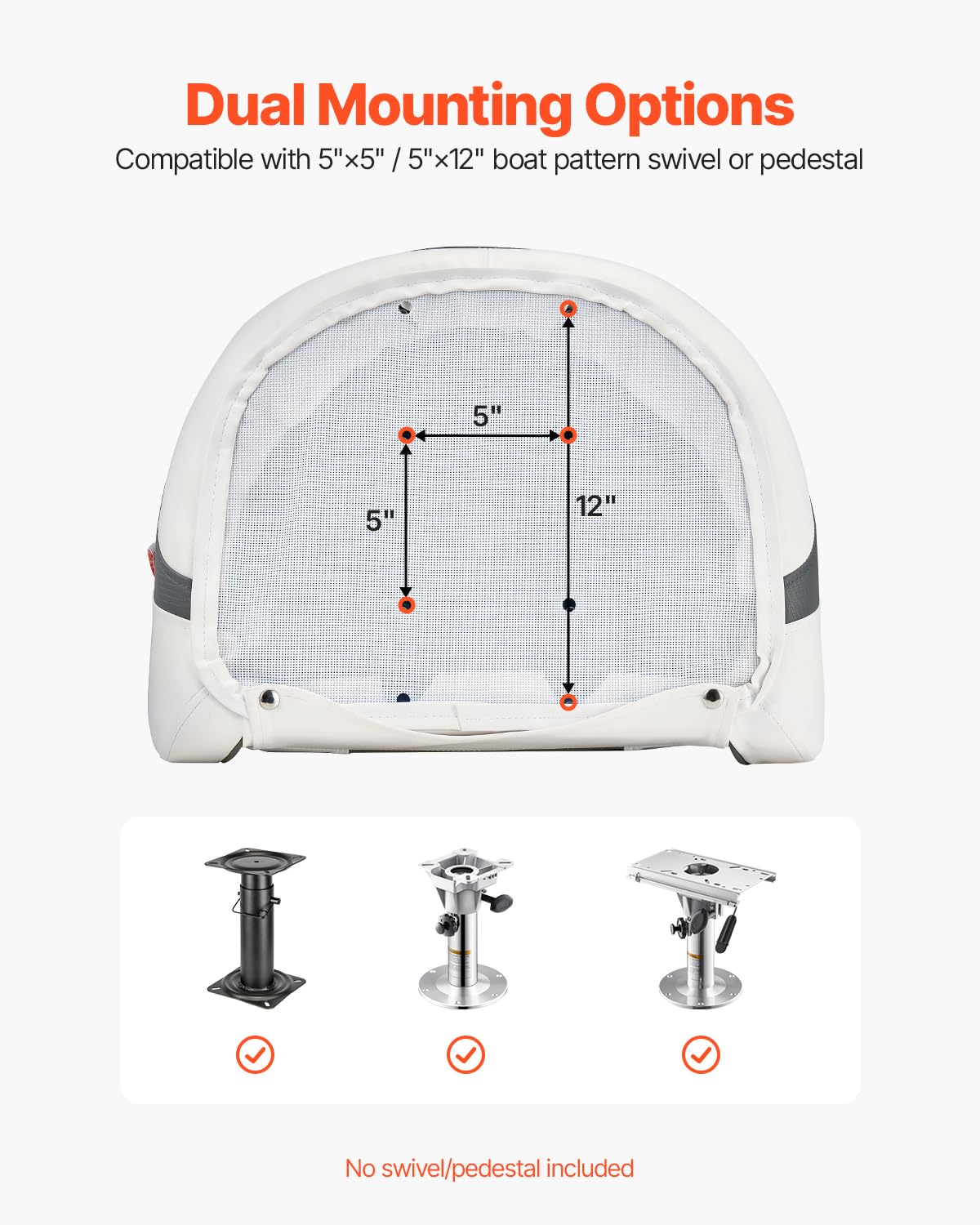 VEVOR Asiento de Barco con Respaldo Alto y Abatible Tipo Butaca de capitán con Cojín de Esponja Gruesa y Cuero de PVC Impermeable Diseño Ergonómico Asiento Plegable para Barcos, Yates, Blanco y Gris