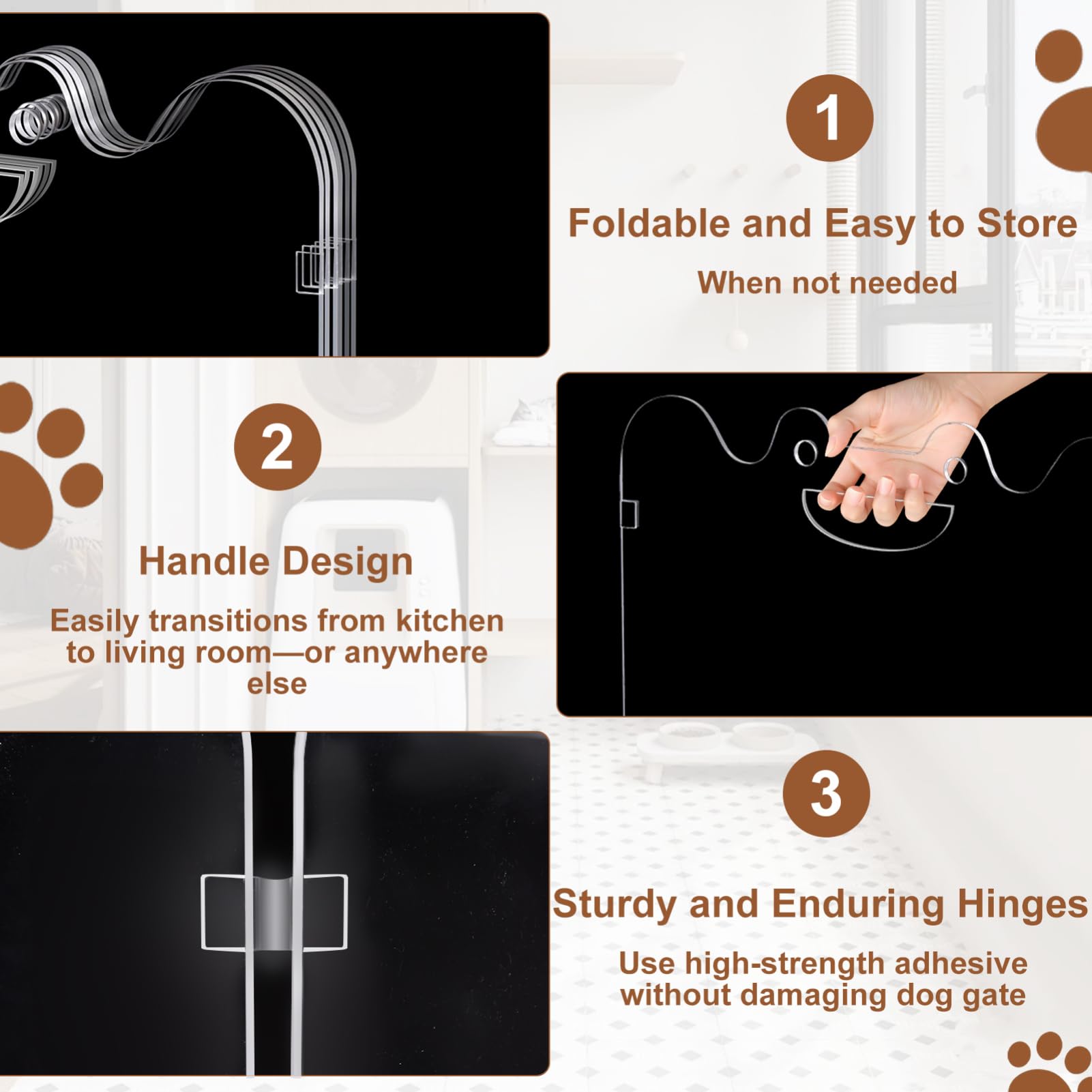 Rejilla acrílica para mascotas, 4 piezas o 6 piezas, plegable, acrílico, con asas de transporte, barrera transparente | para puertas, escaleras interiores, pasillos