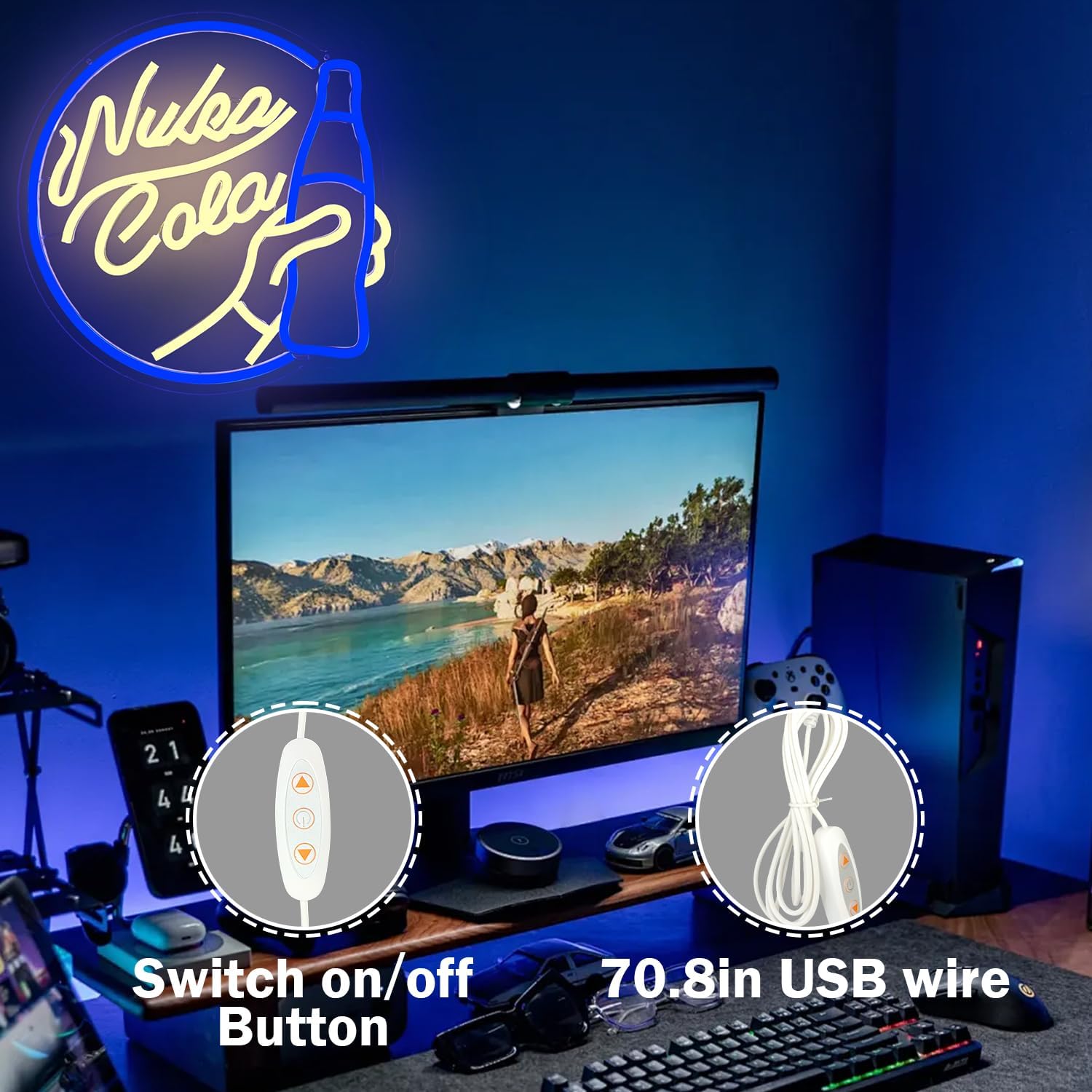 Nuka Cola Neon Sign Game Neon Light Sign Gamer LED Signs for Wall Dimmable Light Up Signs for Bedroom Gamer Room Man Cave Neon Wall Sign Hanging Decor Light - Image 4