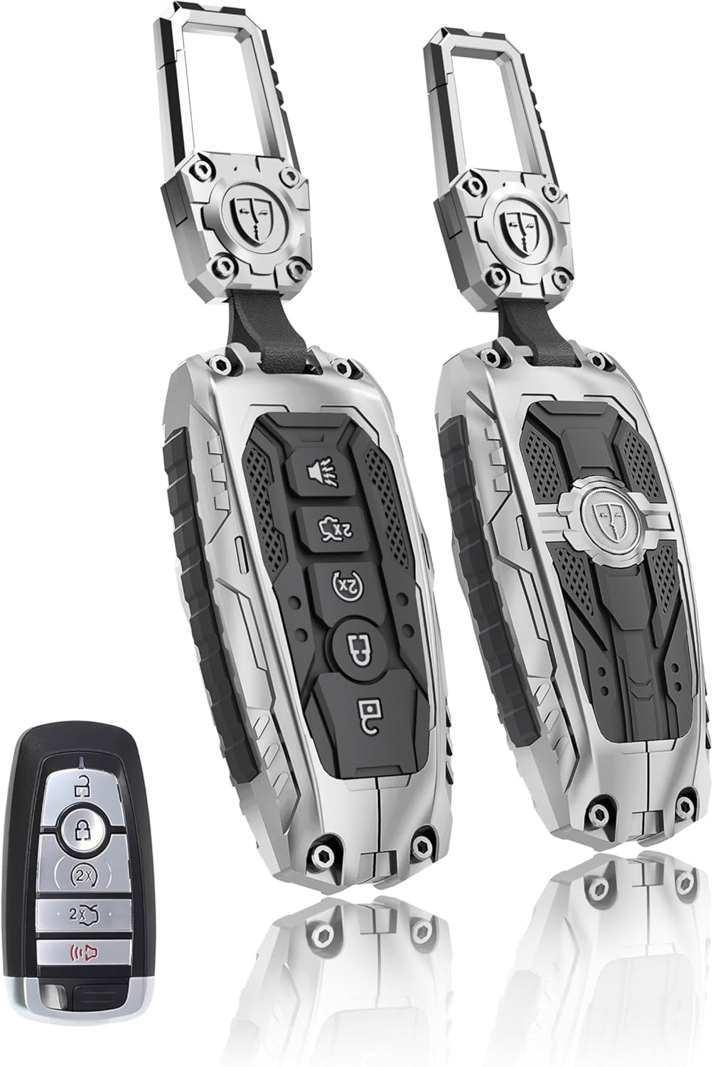 Heavy Key Shell Cover Protector Accessories for 2018-2024 Ford Explorer Mustang Edge Fusion Escape Maverick F-150 F-250 F-350 F-450 F-550 Bronco Expedition Key Fob (5 Buttons-Silver)